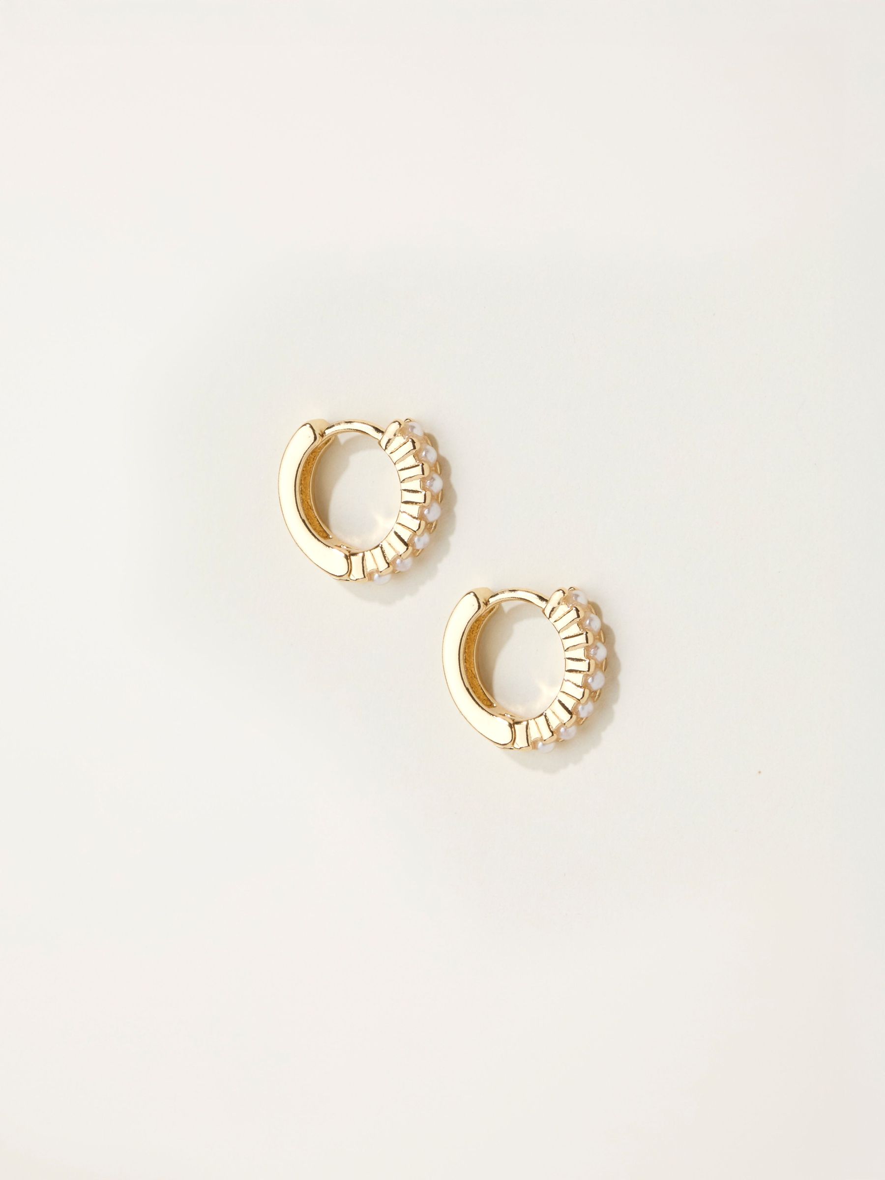 Gold Tone Pearl Huggie Earrings (F19062) | £10.50