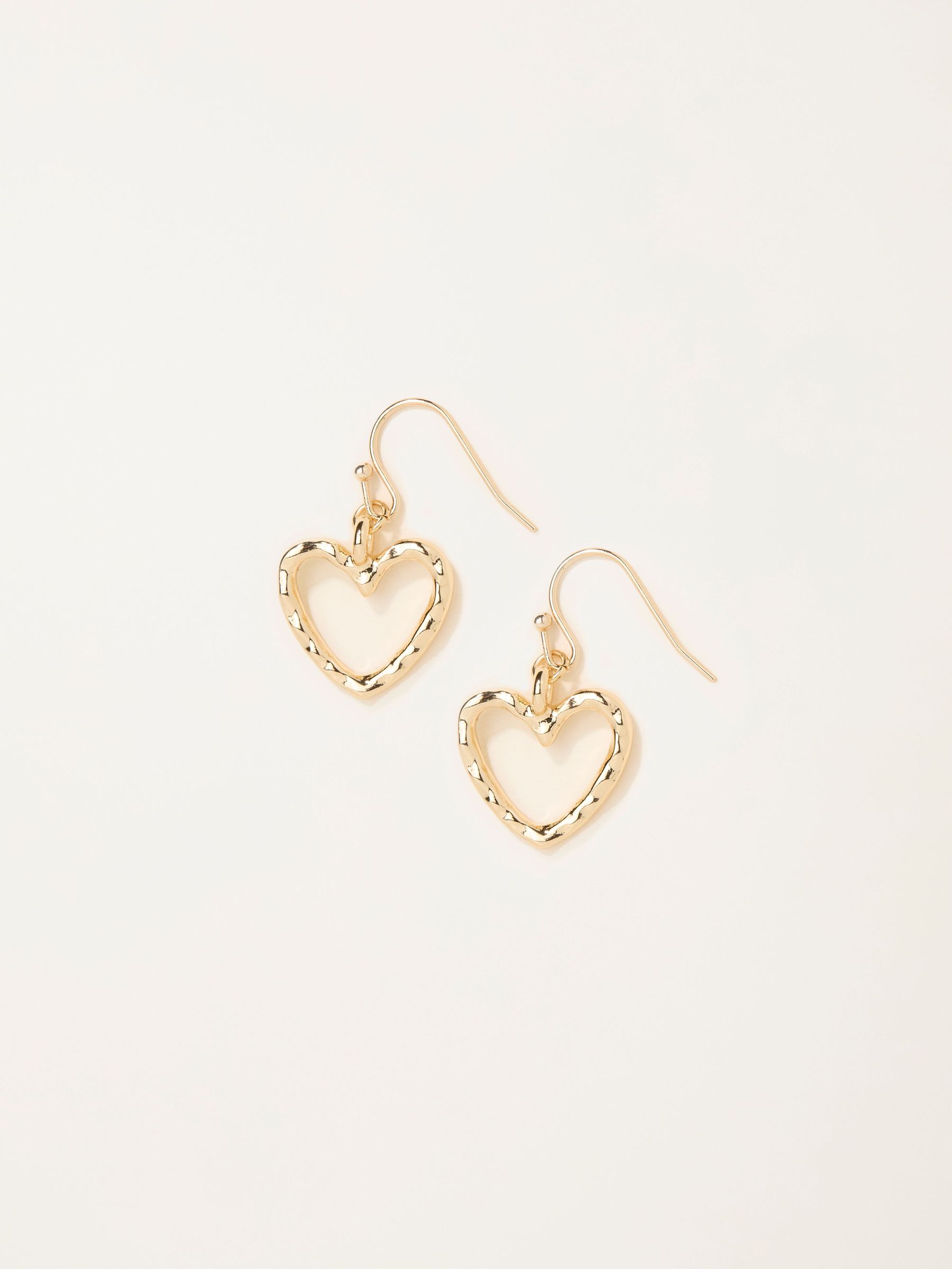 Gold Tone Hammered Heart Drop Earrings (F19071) | £12.50