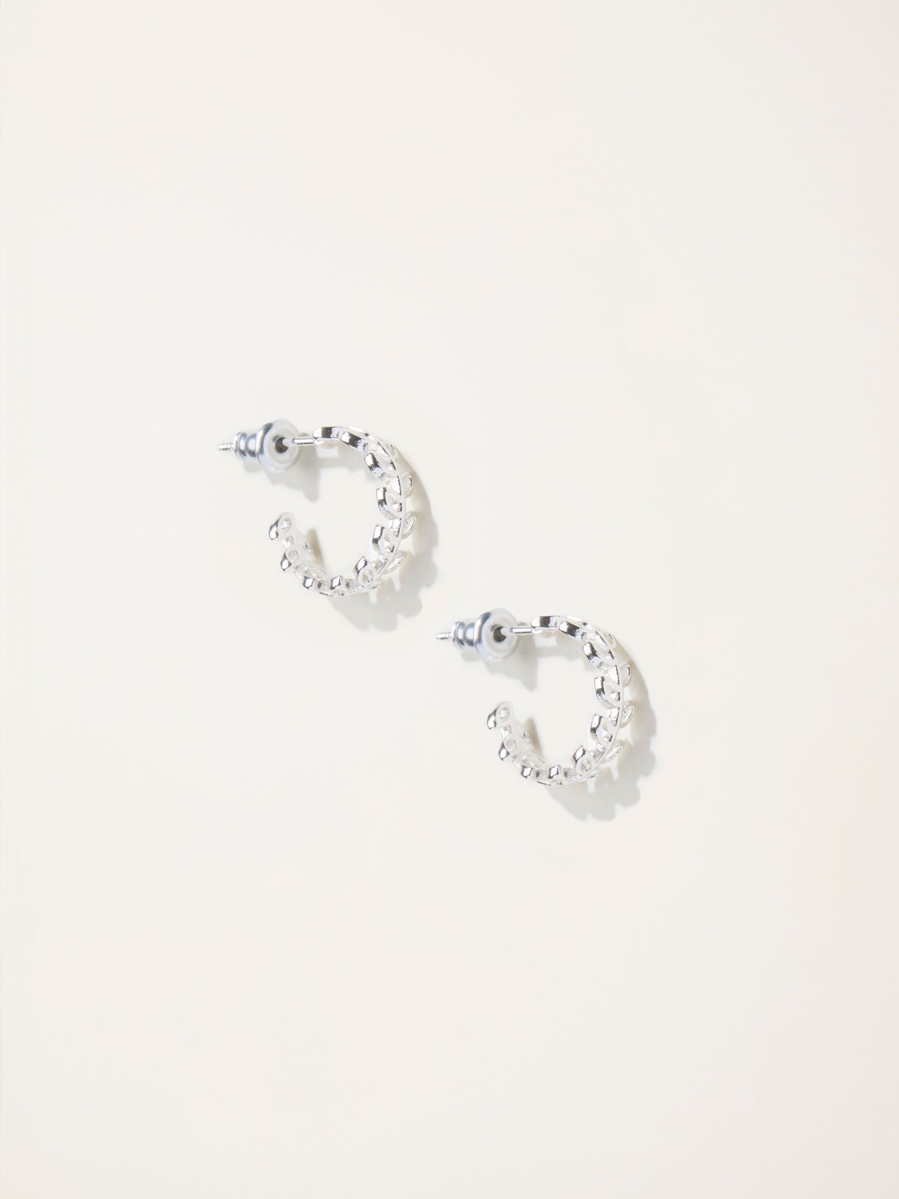 Silver Tone Leaf Huggie Earrings (F19084) | £10.50