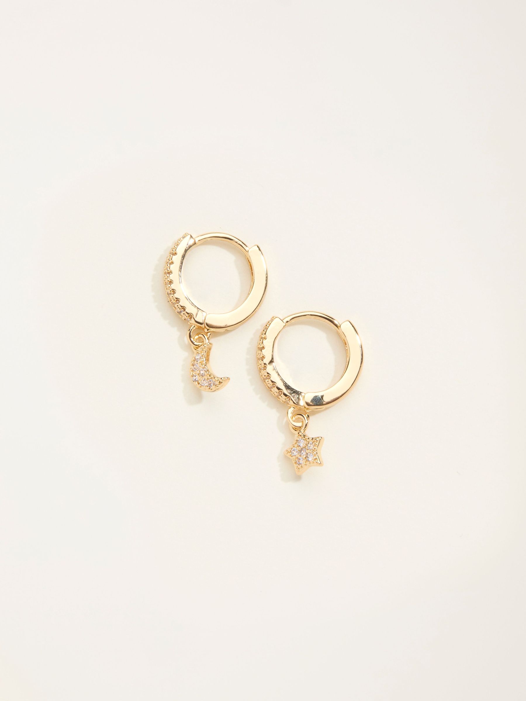 Gold Tone Star and Moon Huggie Earrings (F19085) | £10.50