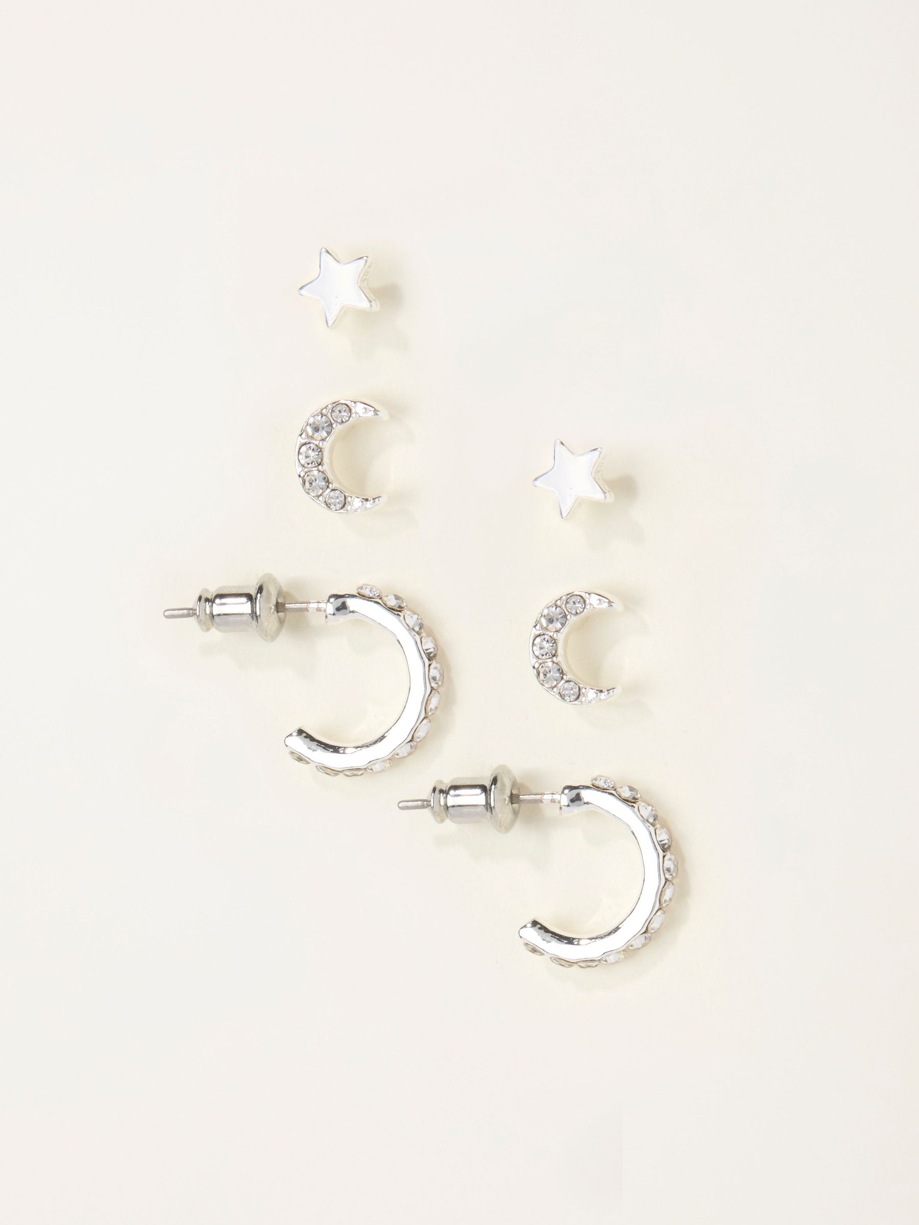 Silver Tone Star and Moon Multi Pack Earrings (F19086) | £14.50
