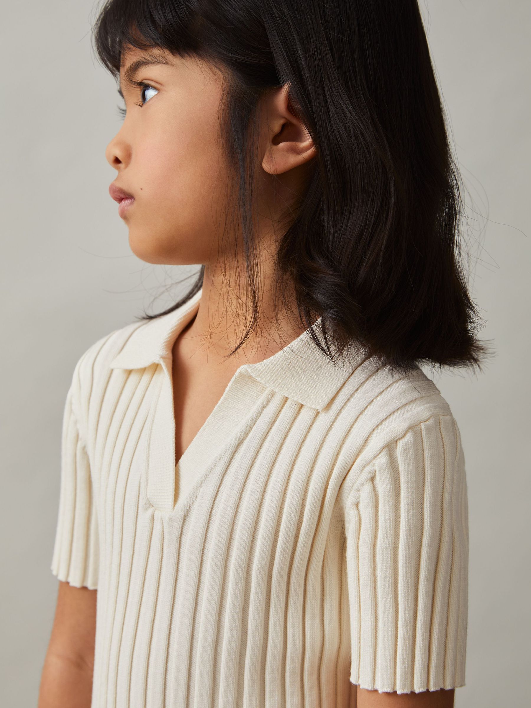 4-9 yrs Rib Knit Polo Top in Ivory (F19677) | £38