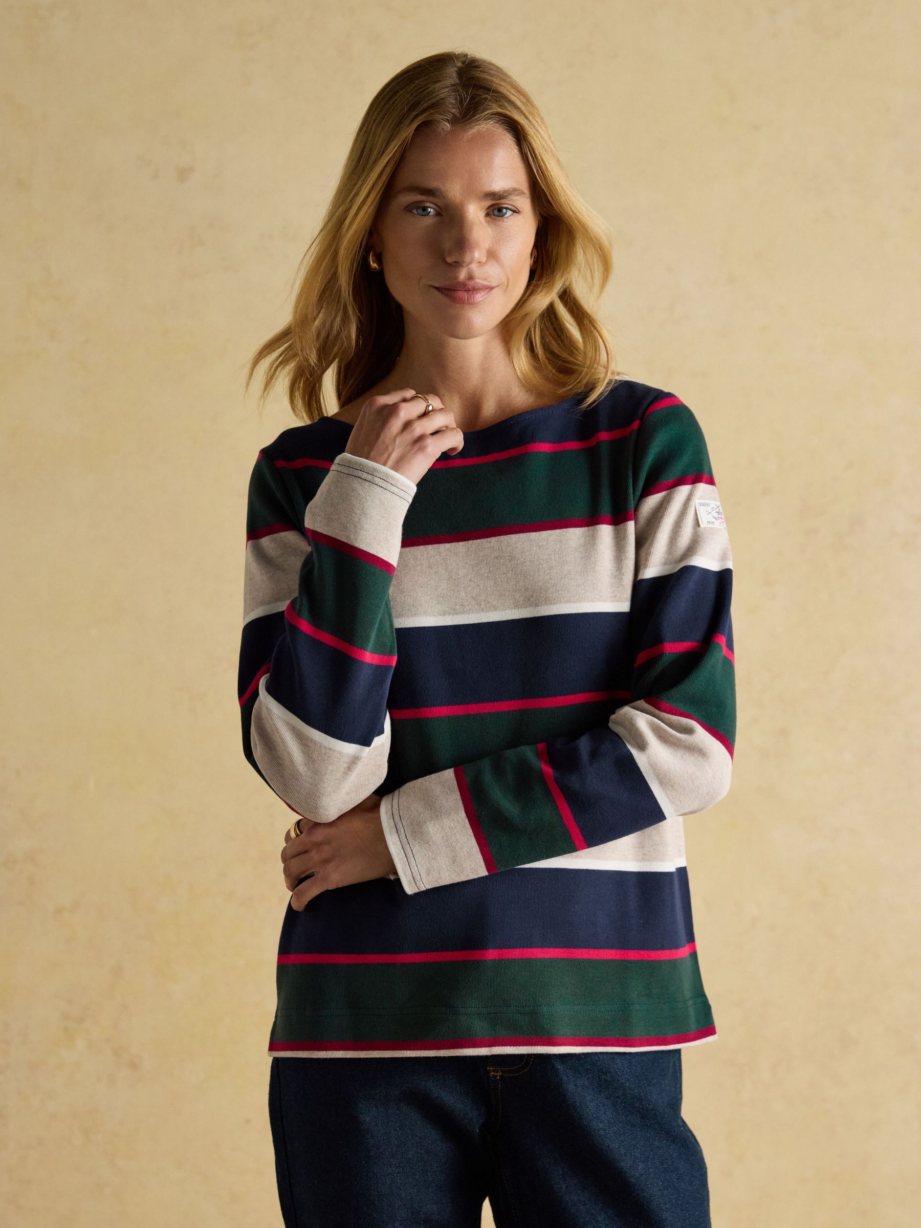 Harbour Navy & Green Boat Neck 100% Cotton Breton Top (F20048) | £35