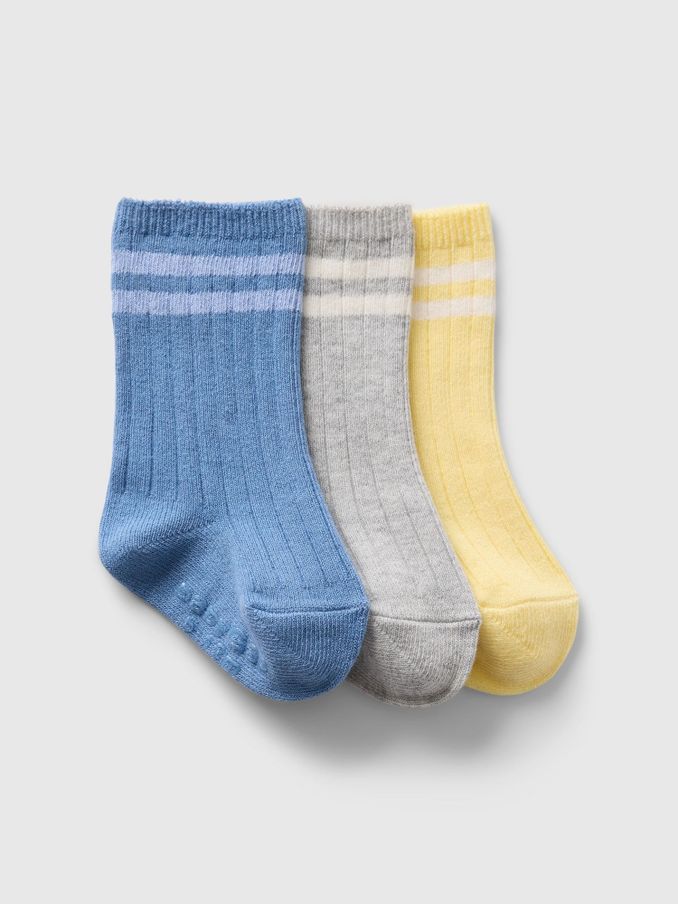 Blue Stripe 3 Pack Crew Baby Socks (Newborn-24mths) (F21544) | £8