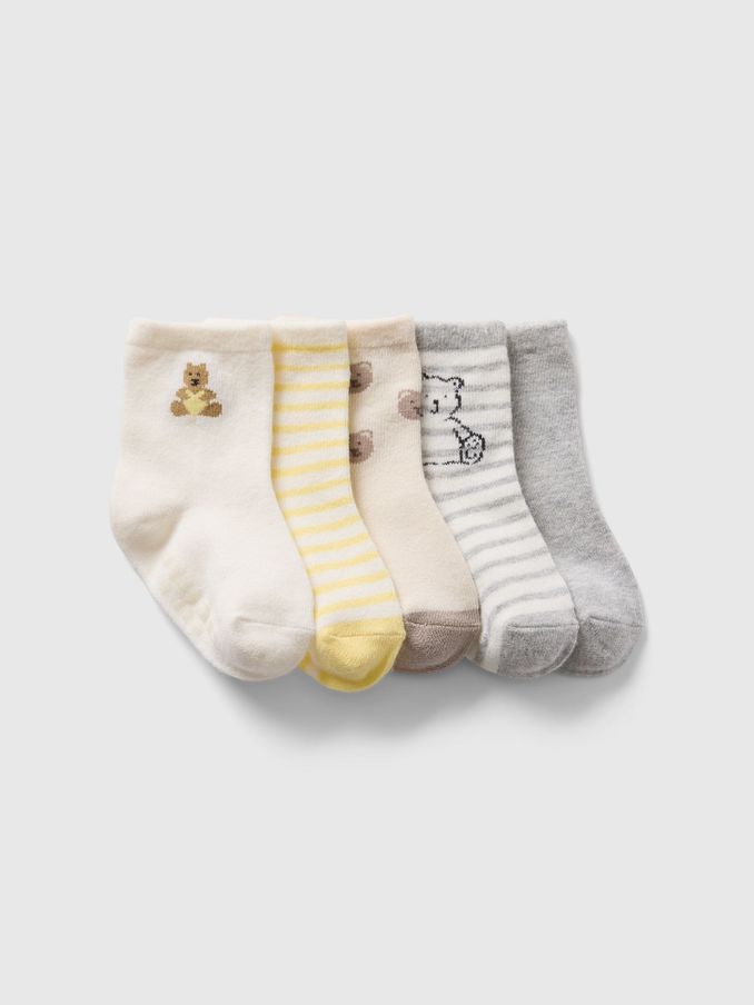 Yellow Bear 5 Pack Crew Baby Socks (Newborn-24mths) (F21550) | £10