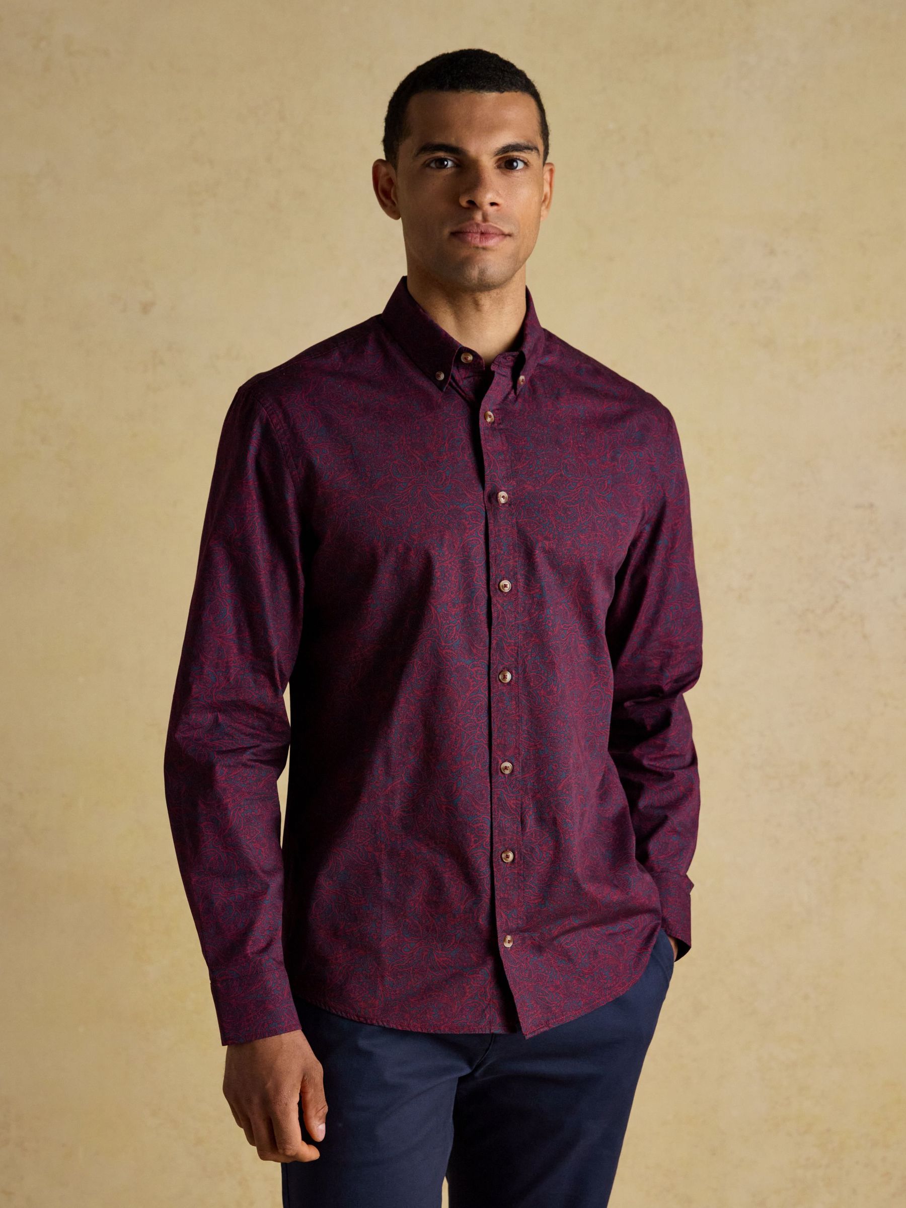 Classic Fit Burgundy Cotton Printed Shirt