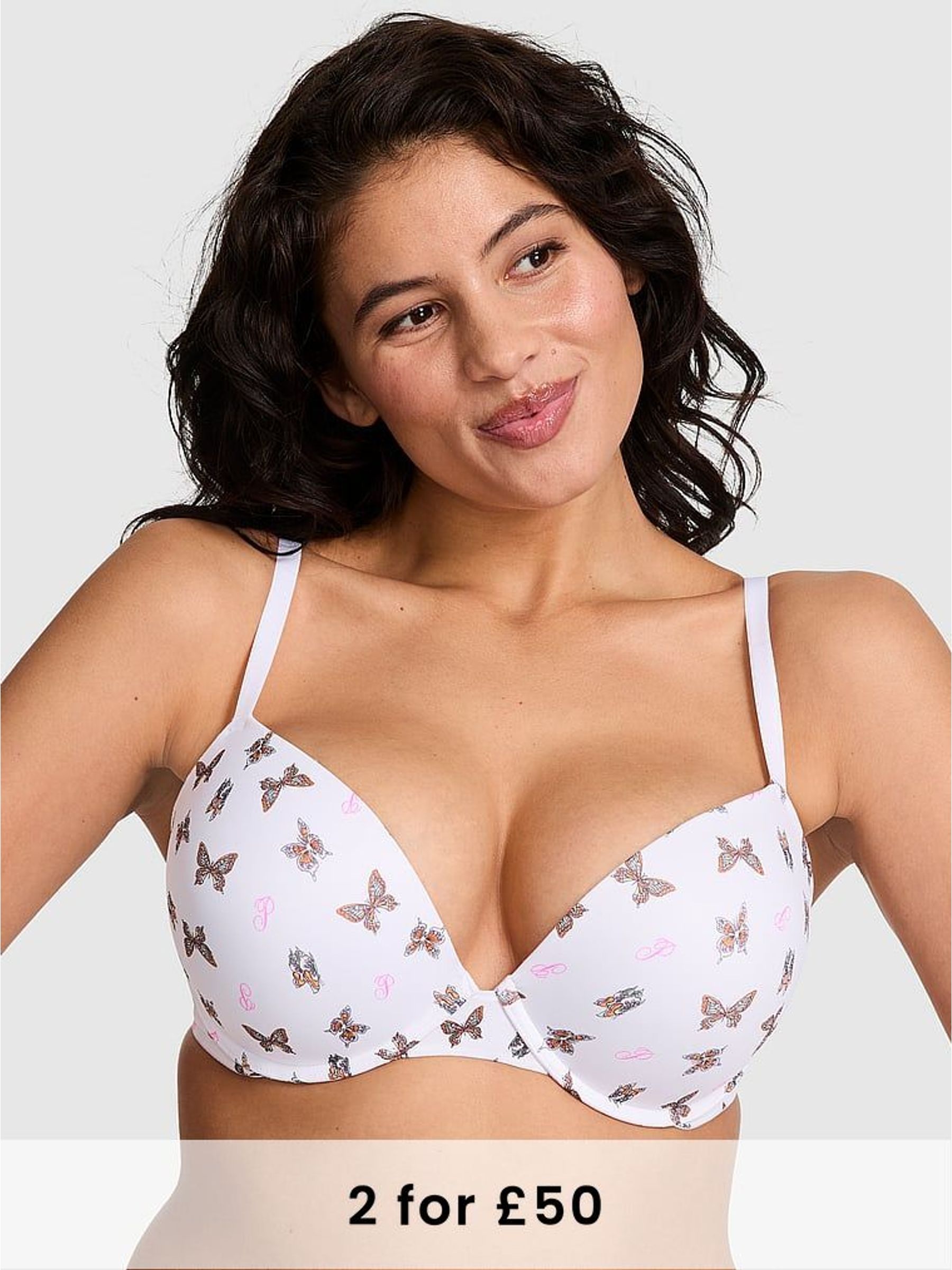 White Butterfly Print Super Push Up Super Push Up Bra (F22496) | £29