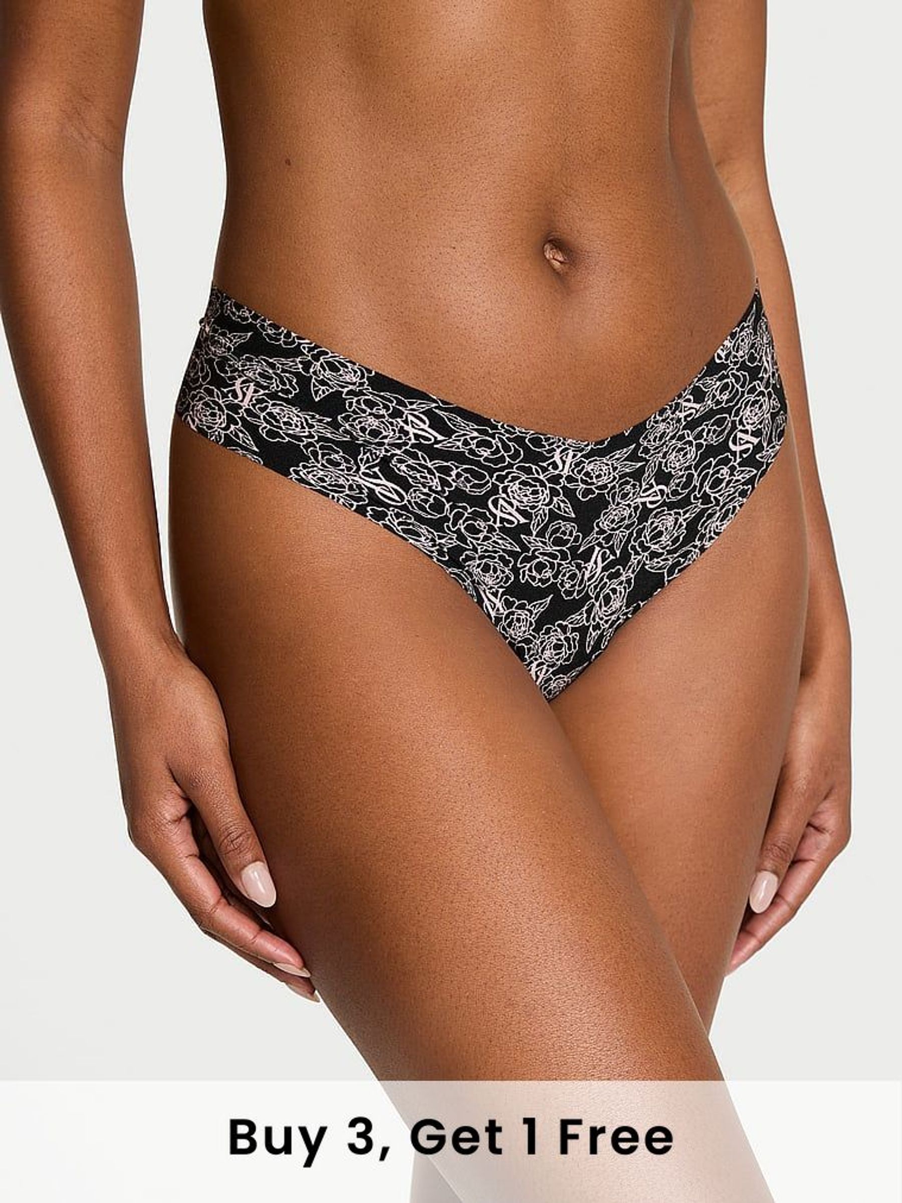 Black Sketch Floral Thong Knickers (F22497) | £9