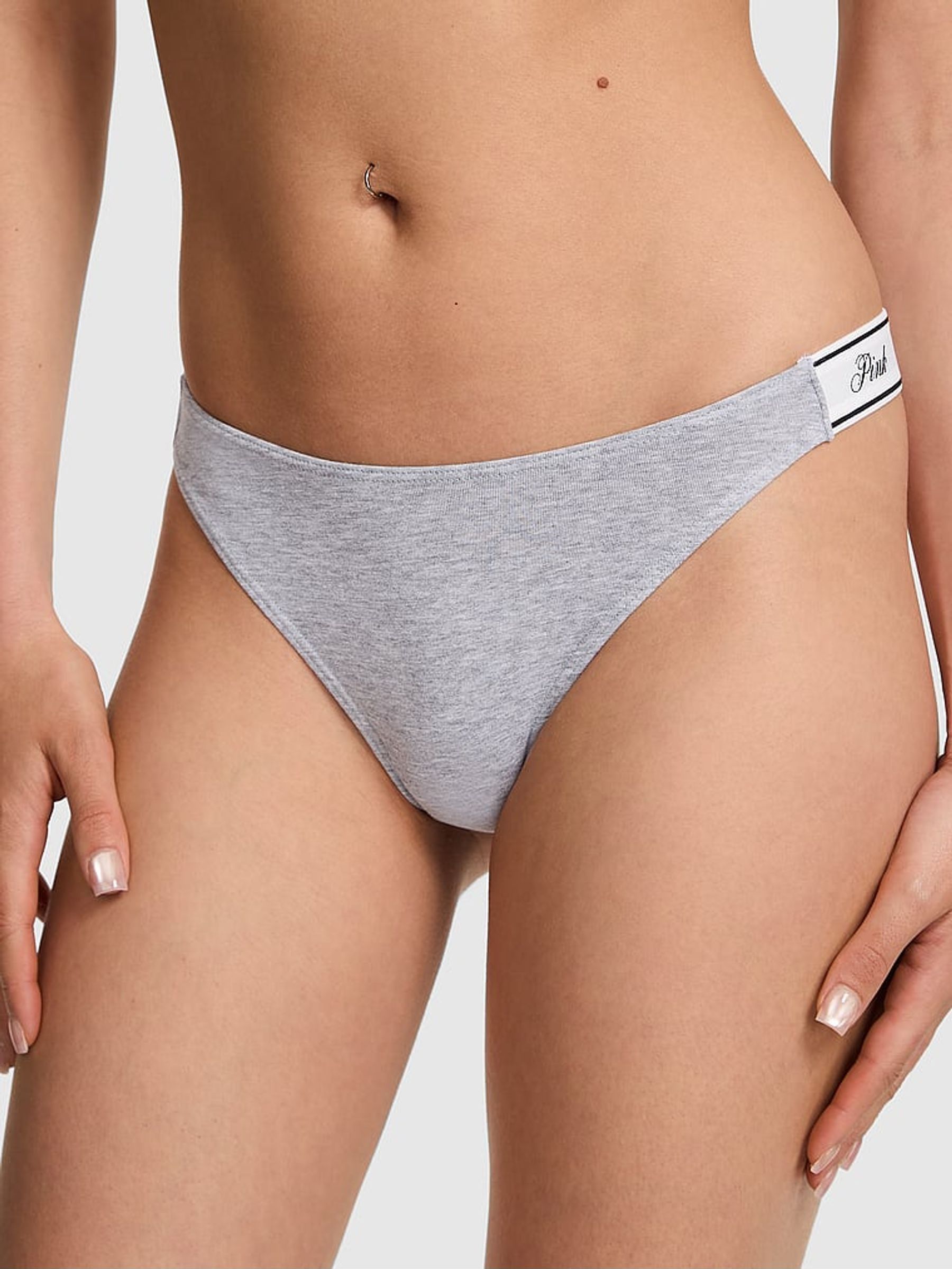 Medium Heather Grey Thong Cotton Logo Knickers (F22531) | £9