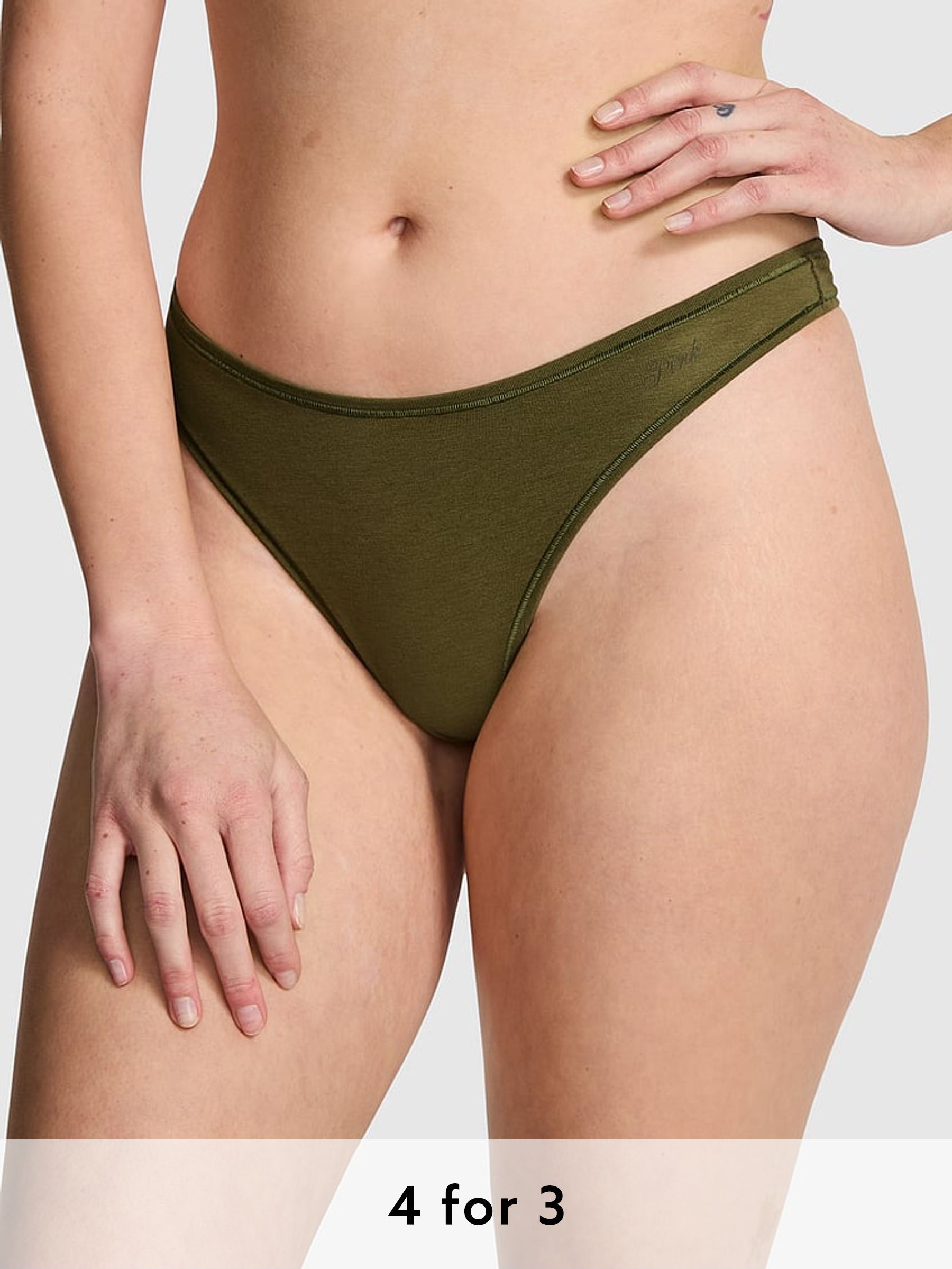 Olive Green Thong Cotton Knickers (F22572) | £9