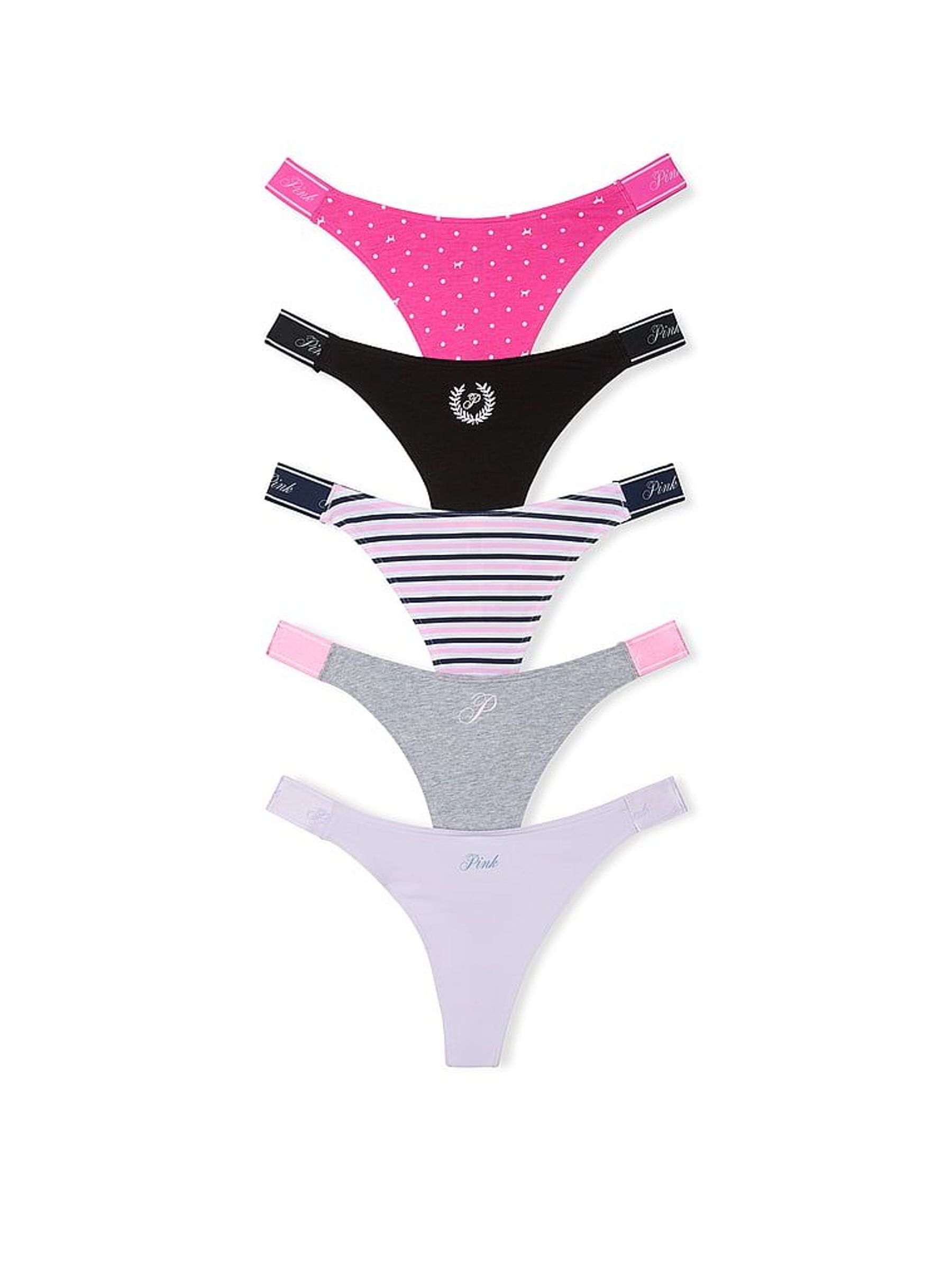 Purple/Grey/Pink/Black Thong 5 Pack Knickers (F22580) | £27