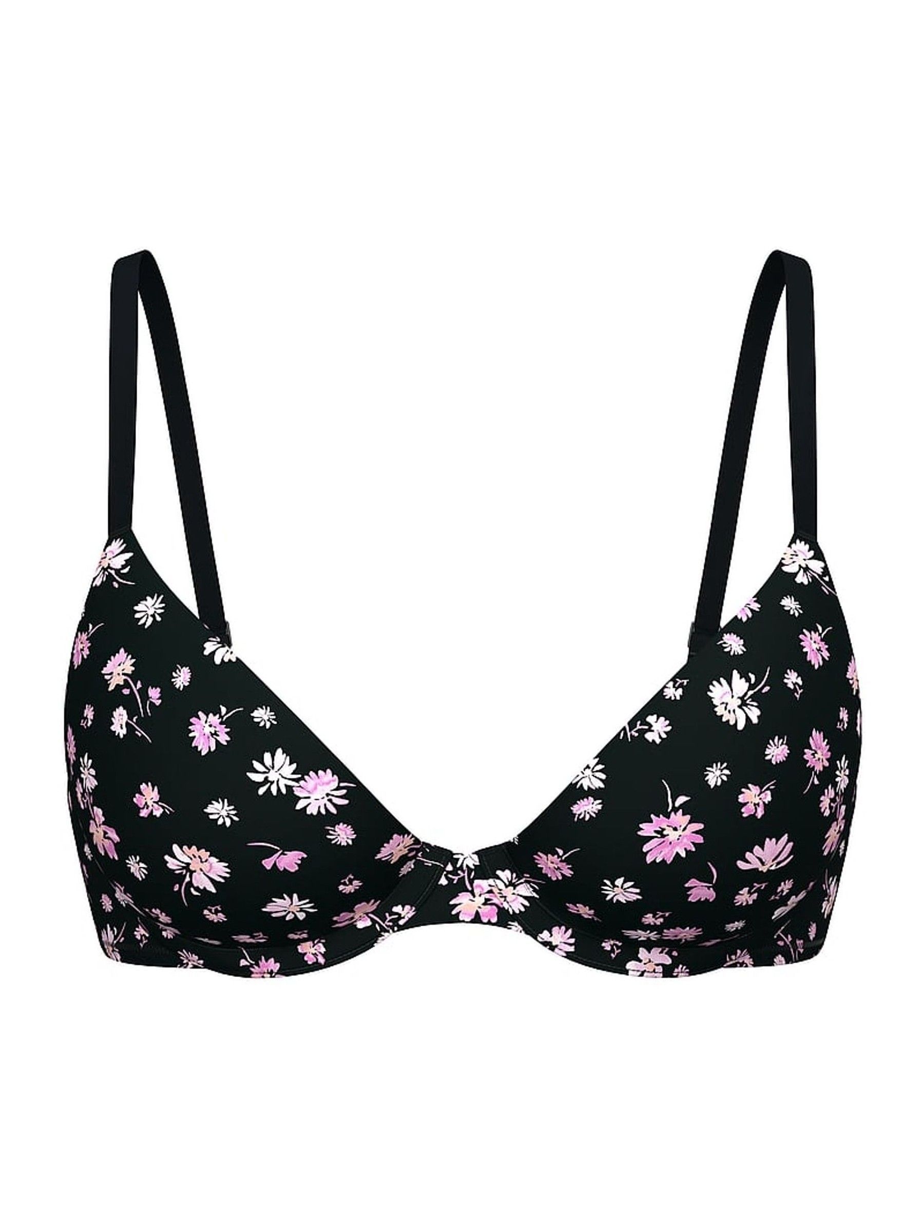 Black Floral Print T Shirt Bra (F22581) | £29