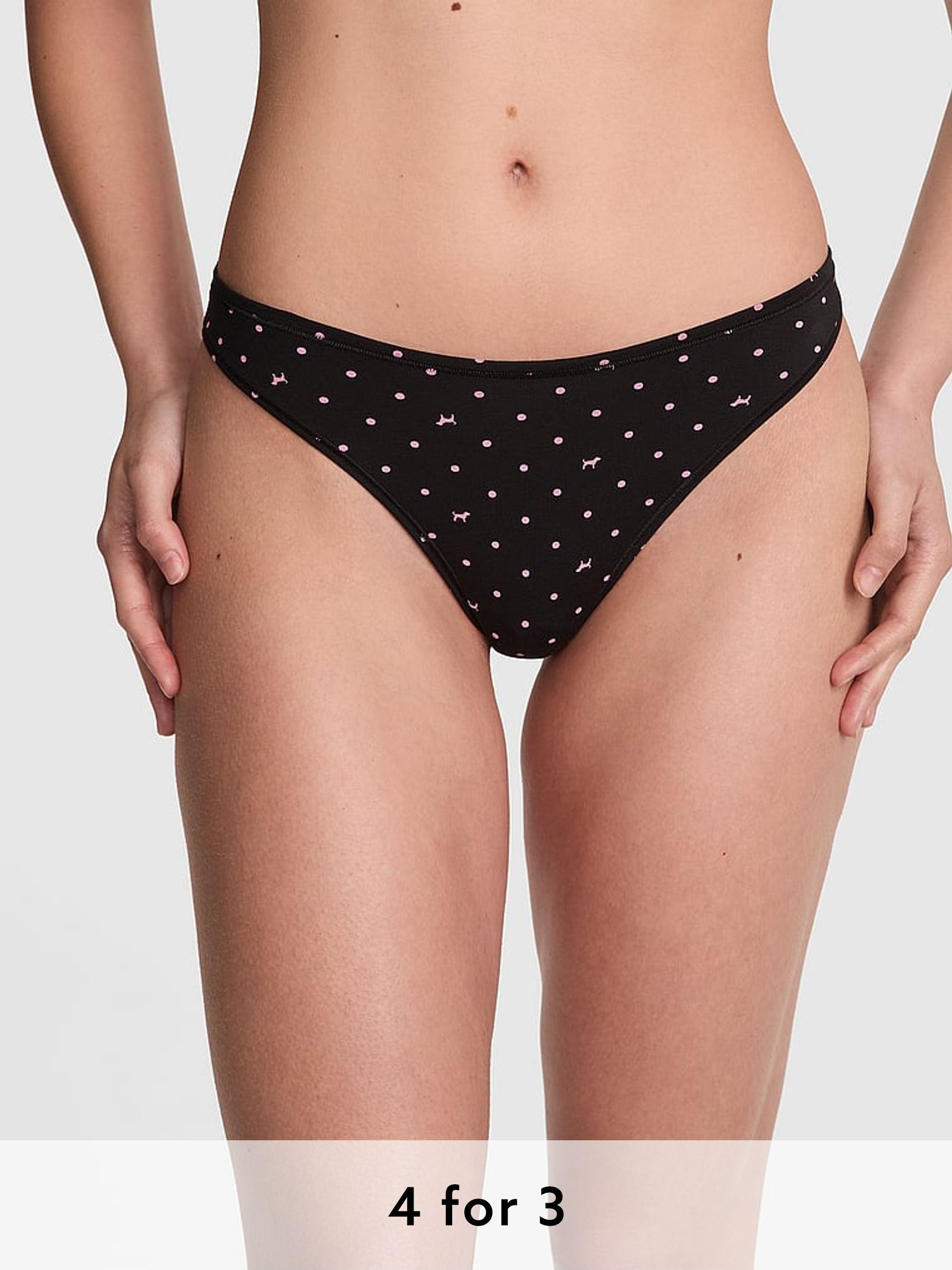 Black Dog Print Thong Cotton Knickers (F22607) | £9