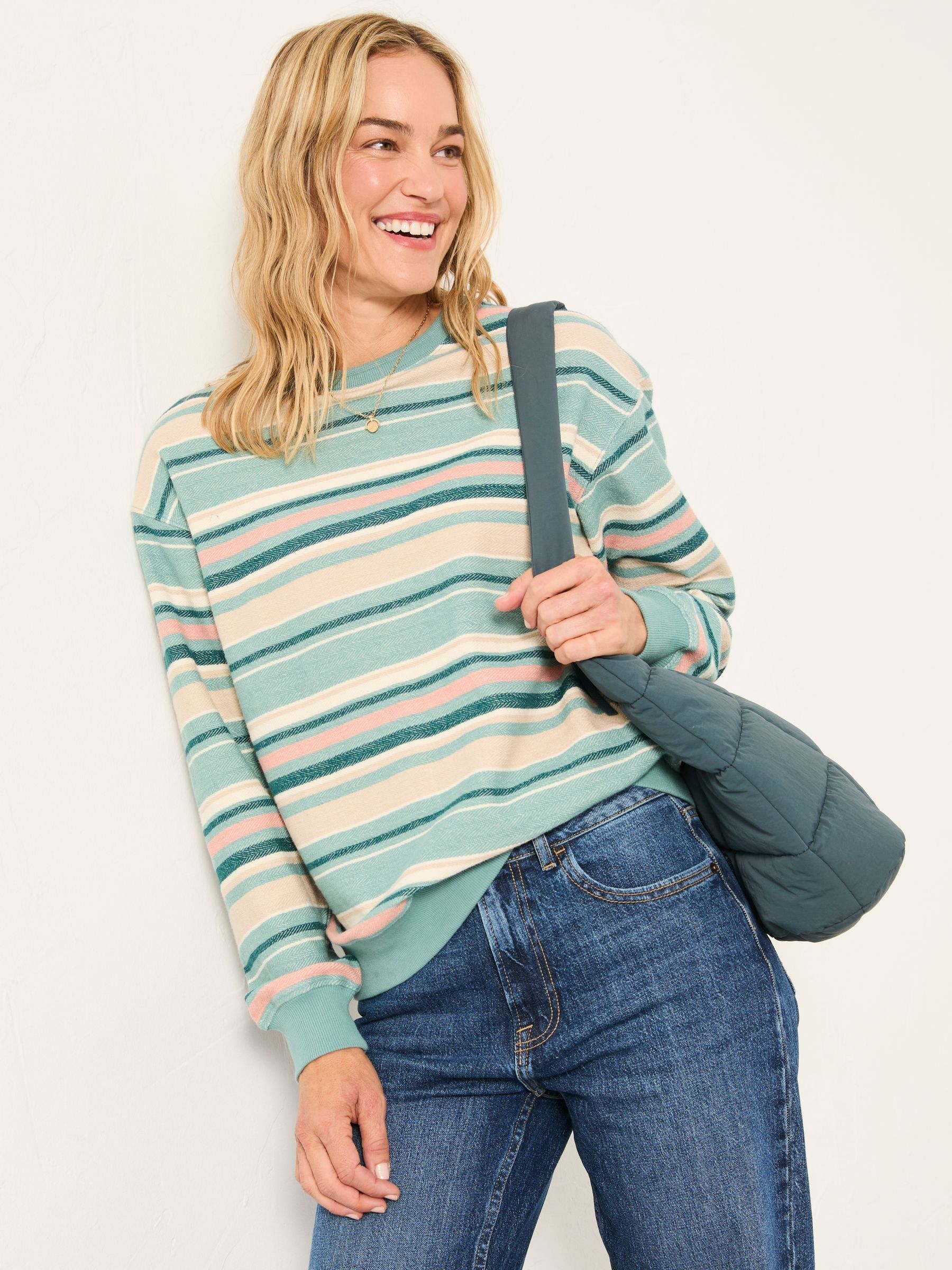 Georgia Teal Blue Textured Stripe Crew Sweat (F22971) | £42