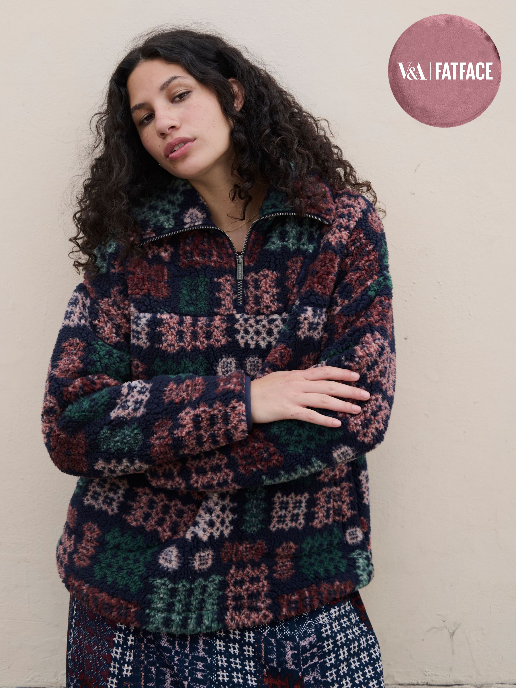 Navy Blanket Print Borg Fleece (F22972) | £65