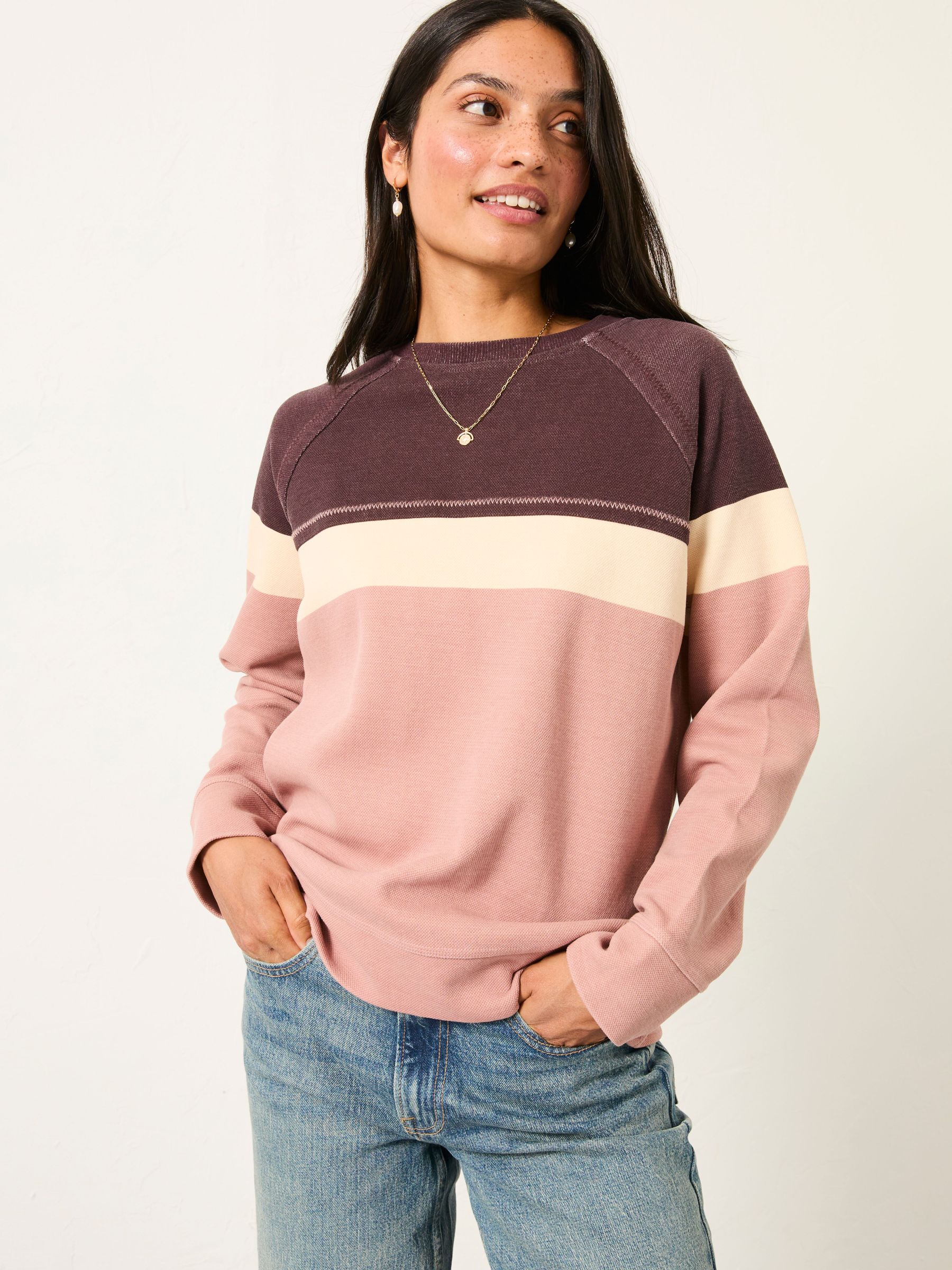 Airlie Rose Pink Stripe Crew Sweatshirt (F22988) | £45
