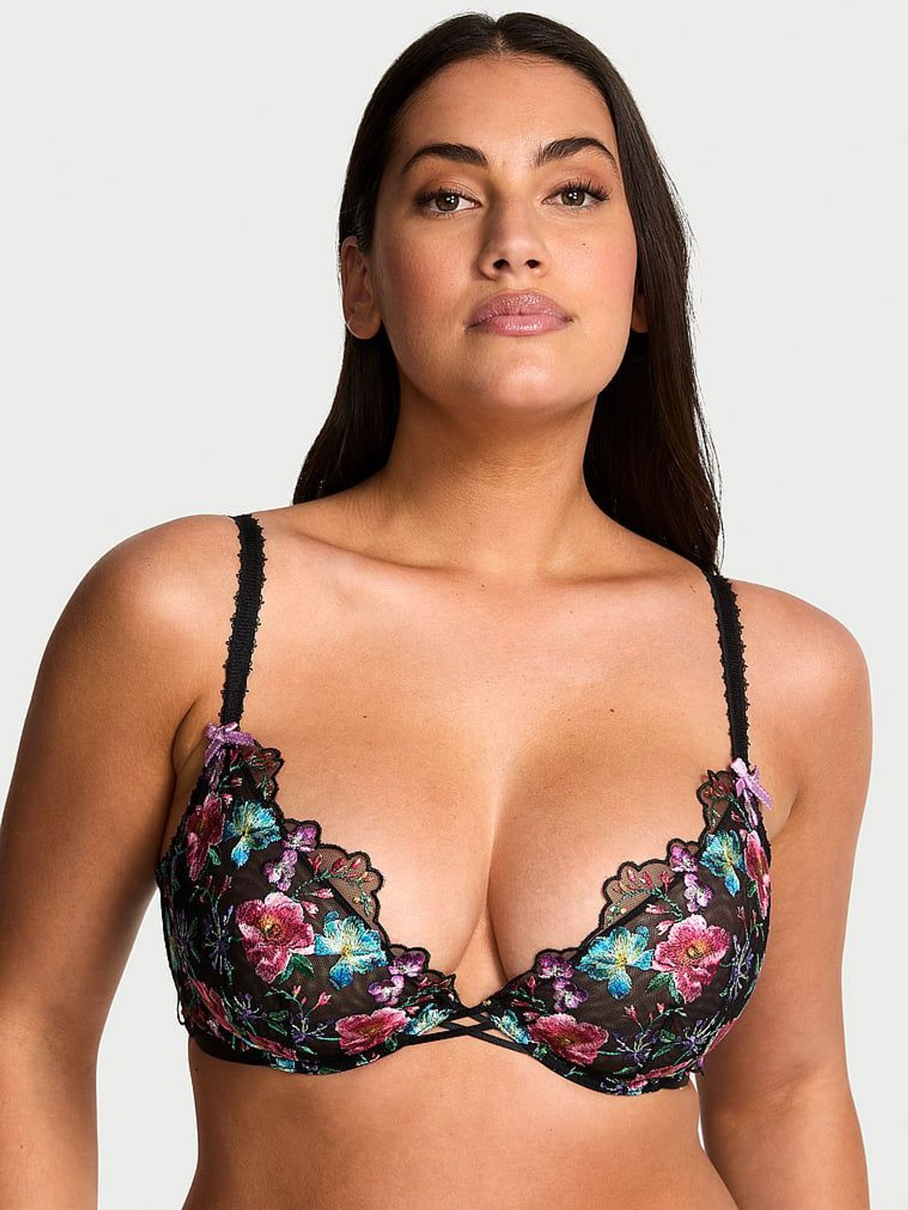 Dark Blossom Black Unlined Demi Embroidery Bra (F23289) | £59