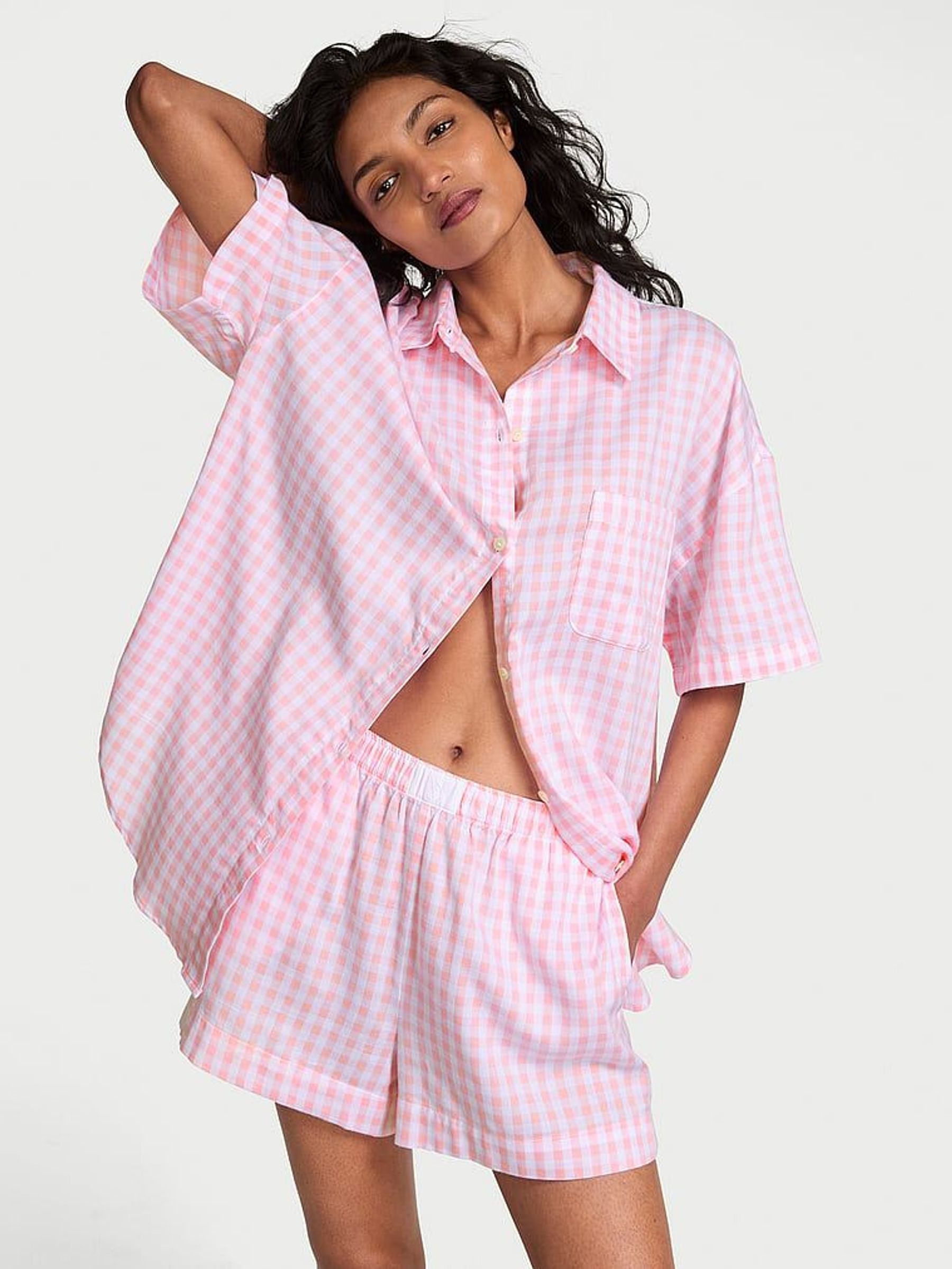 Pretty Blossom Pink Gingham Modal Short Pyjama Set (F23638) | £55