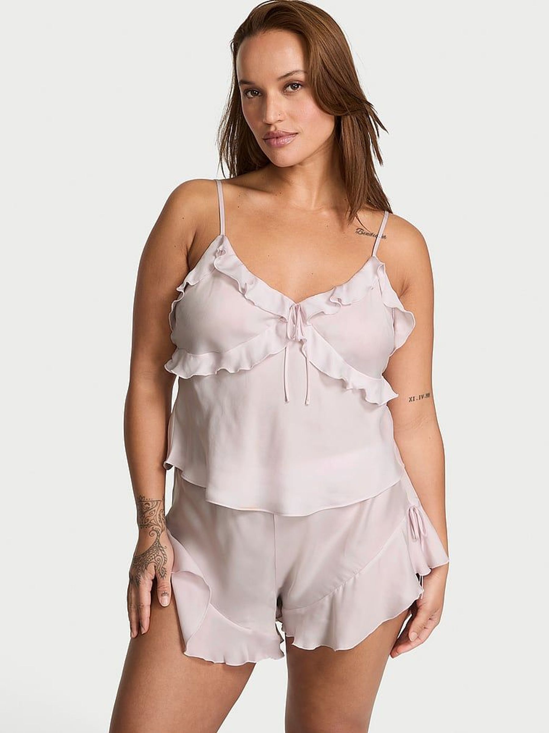 Gray Lilac Silky Flutter Ruffled Cami Set (F23641) | £69