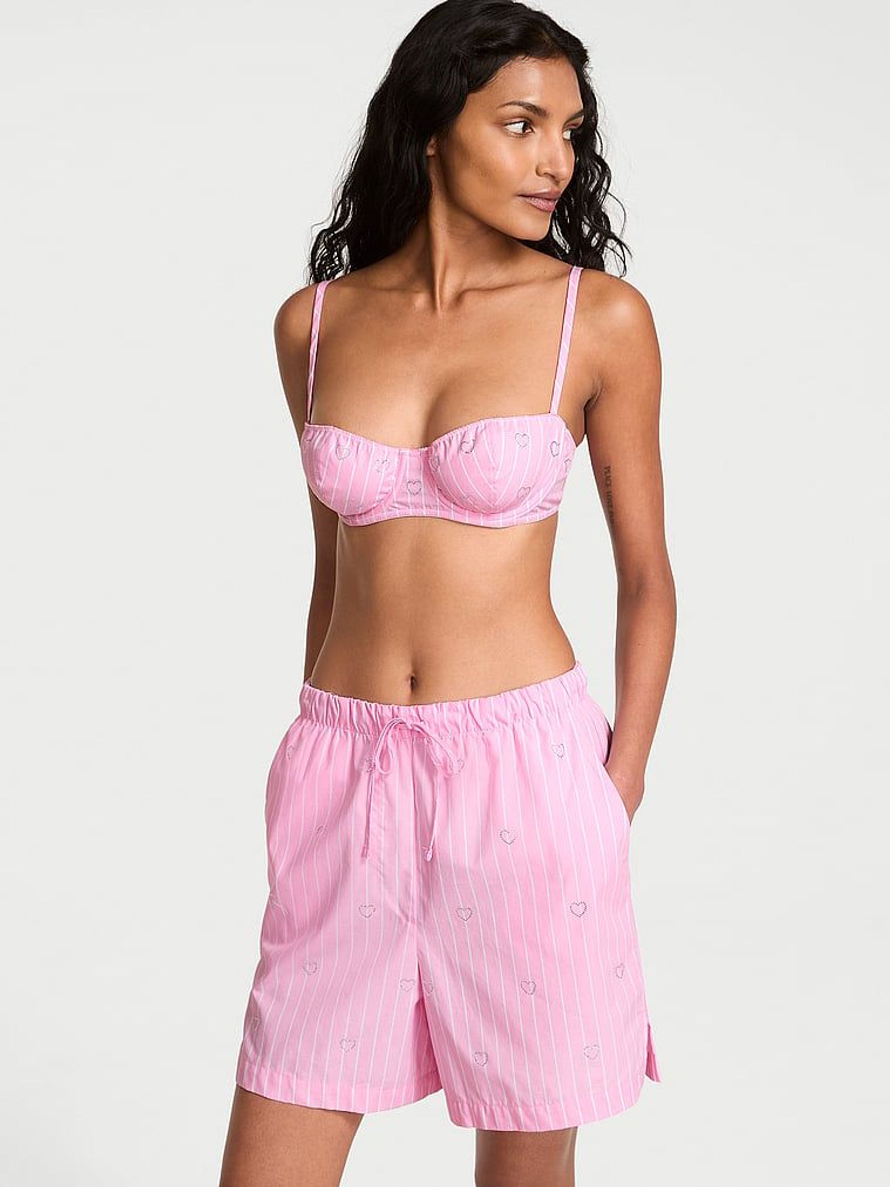 Parlour Rose Pink Stripe Cotton Diamante Pyjama Shorts (F23652) | £45