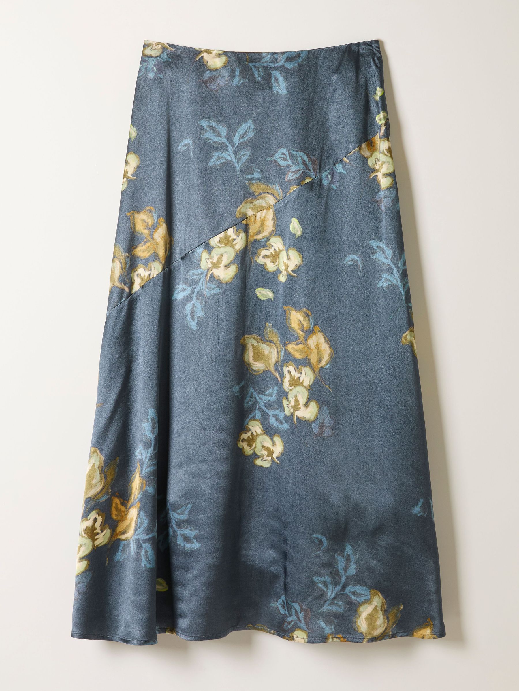 Lily Dark Navy Printed Satin Bias Skirt (F23864) | £69