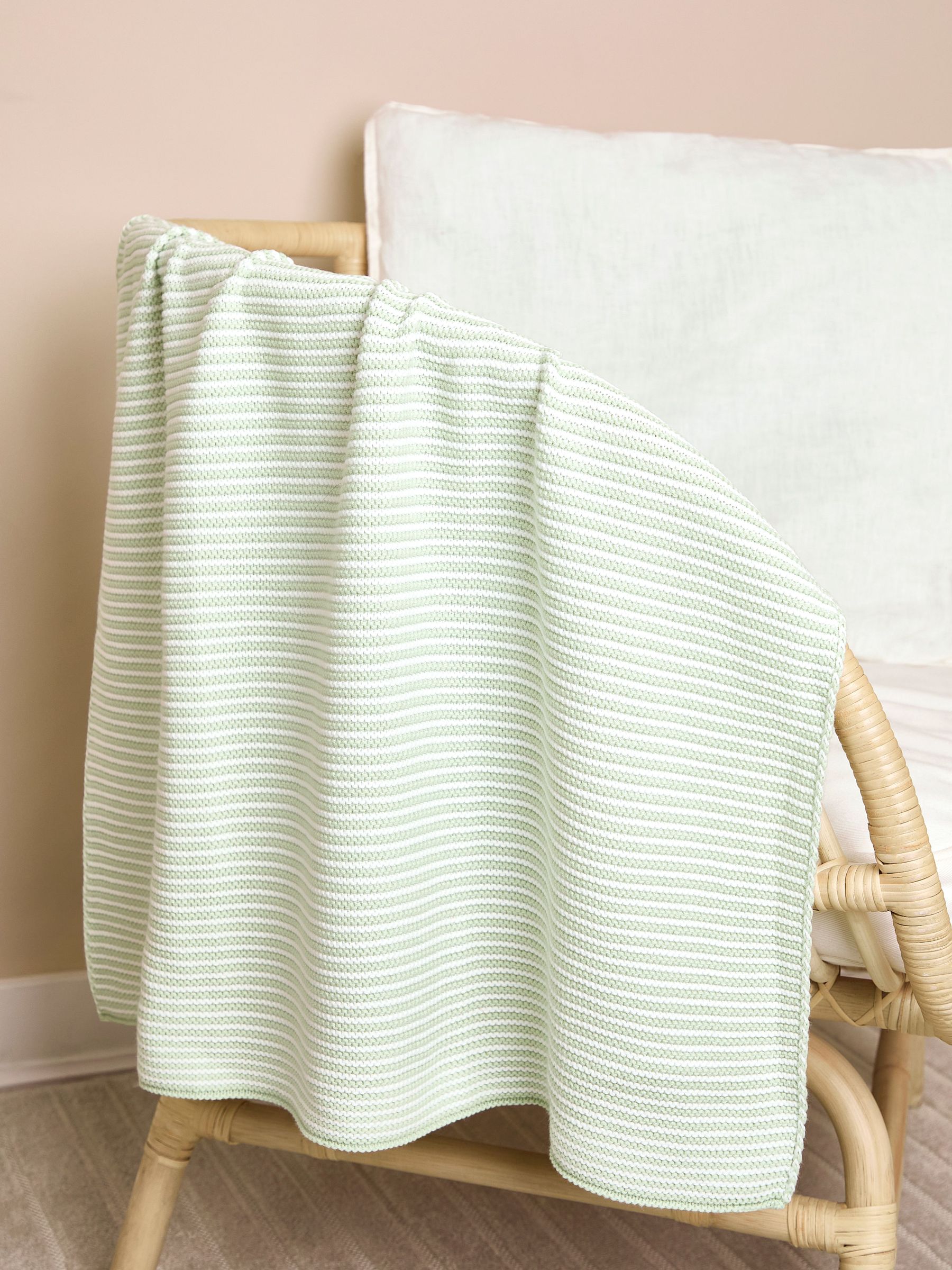 Sage Knitted Stripe Blanket (F24164) | £26