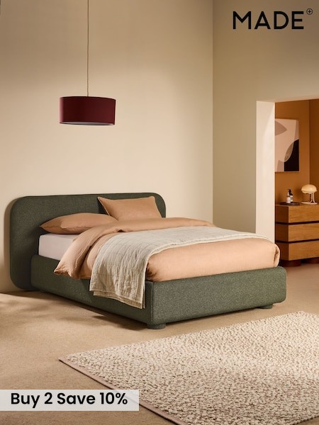 Hanson Ottoman Storage Bed in Soft Touch Boucle Forest Green (F24733) | £799 - £849