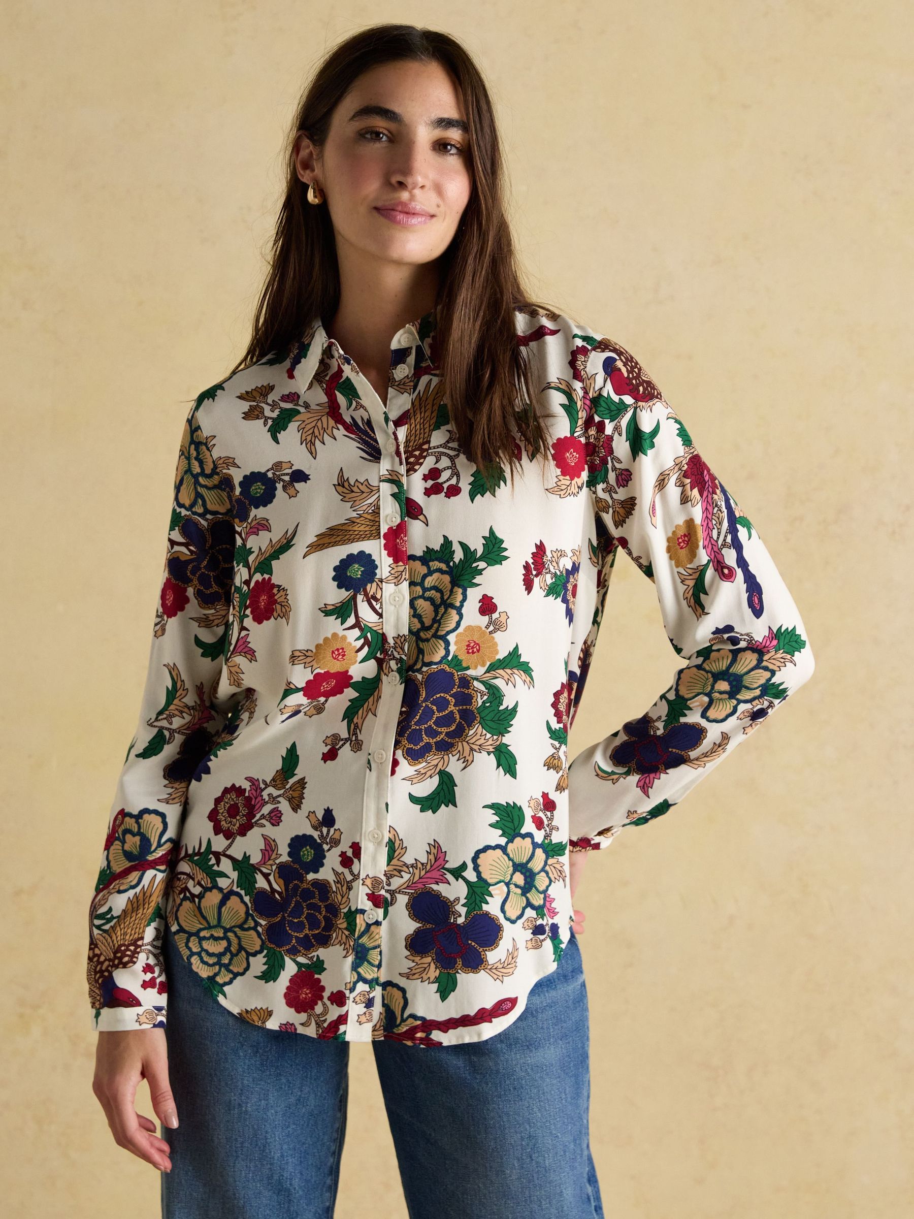Elvina Cream Floral Relaxed Fit Shirt (F24989) | £23
