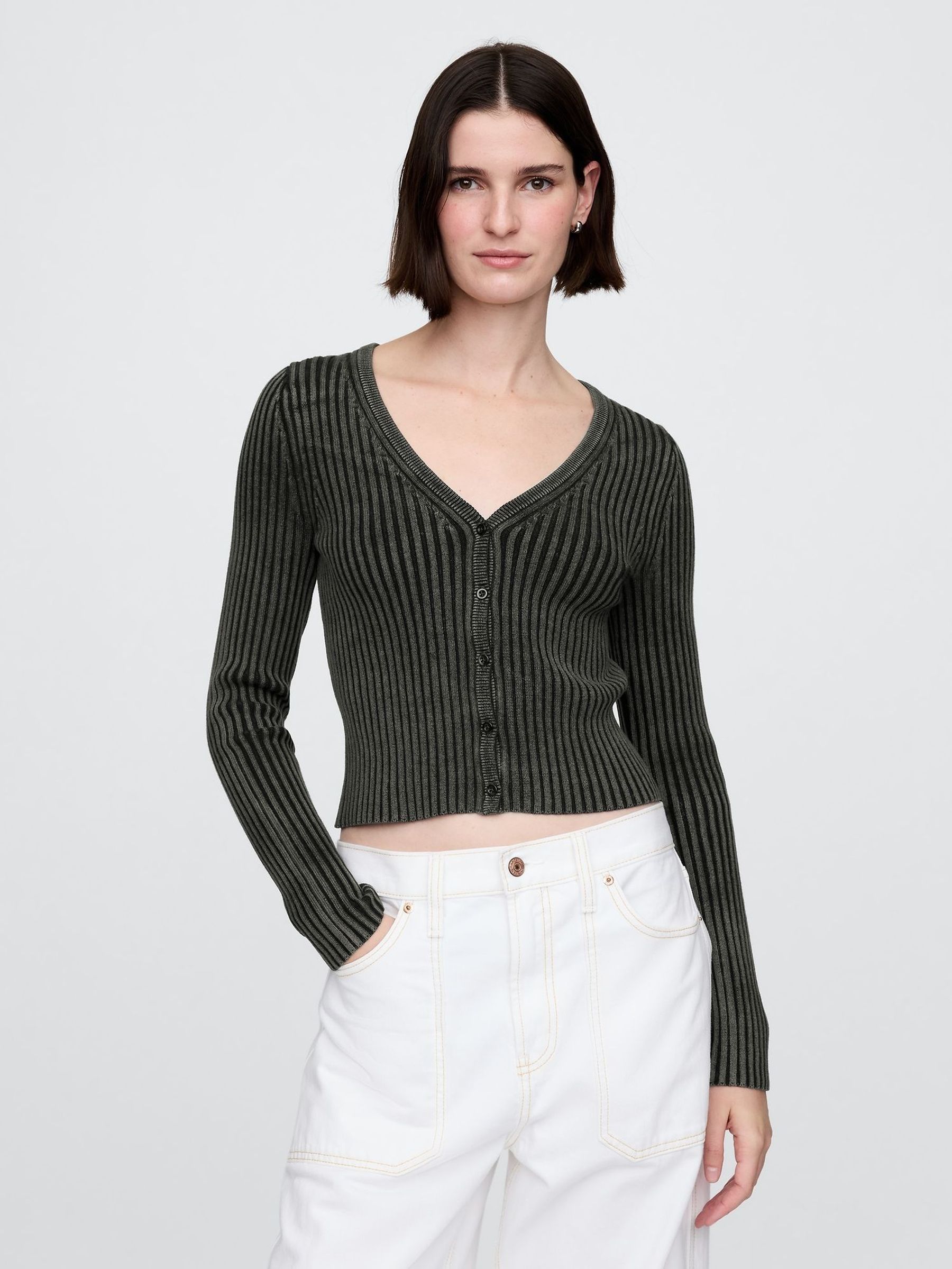 Black Cropped Plaited Rib Cardigan (F25509) | £60