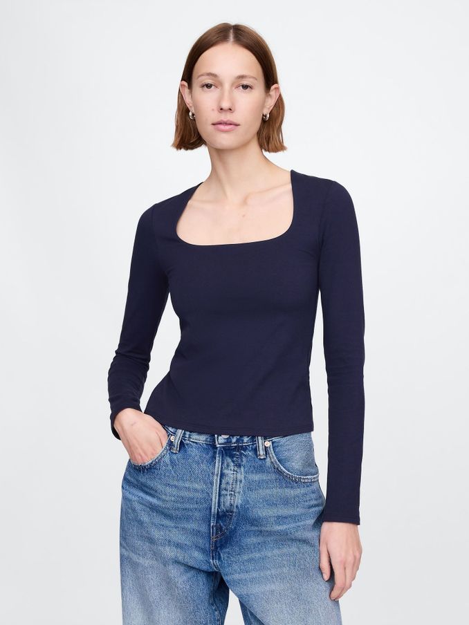 Navy Blue Square Neck Long Sleeve Top (F25515) | £20