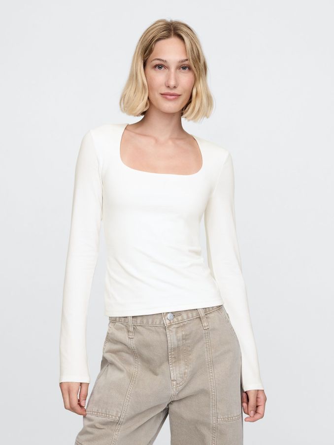 White Square Neck Long Sleeve Top (F25517) | £20
