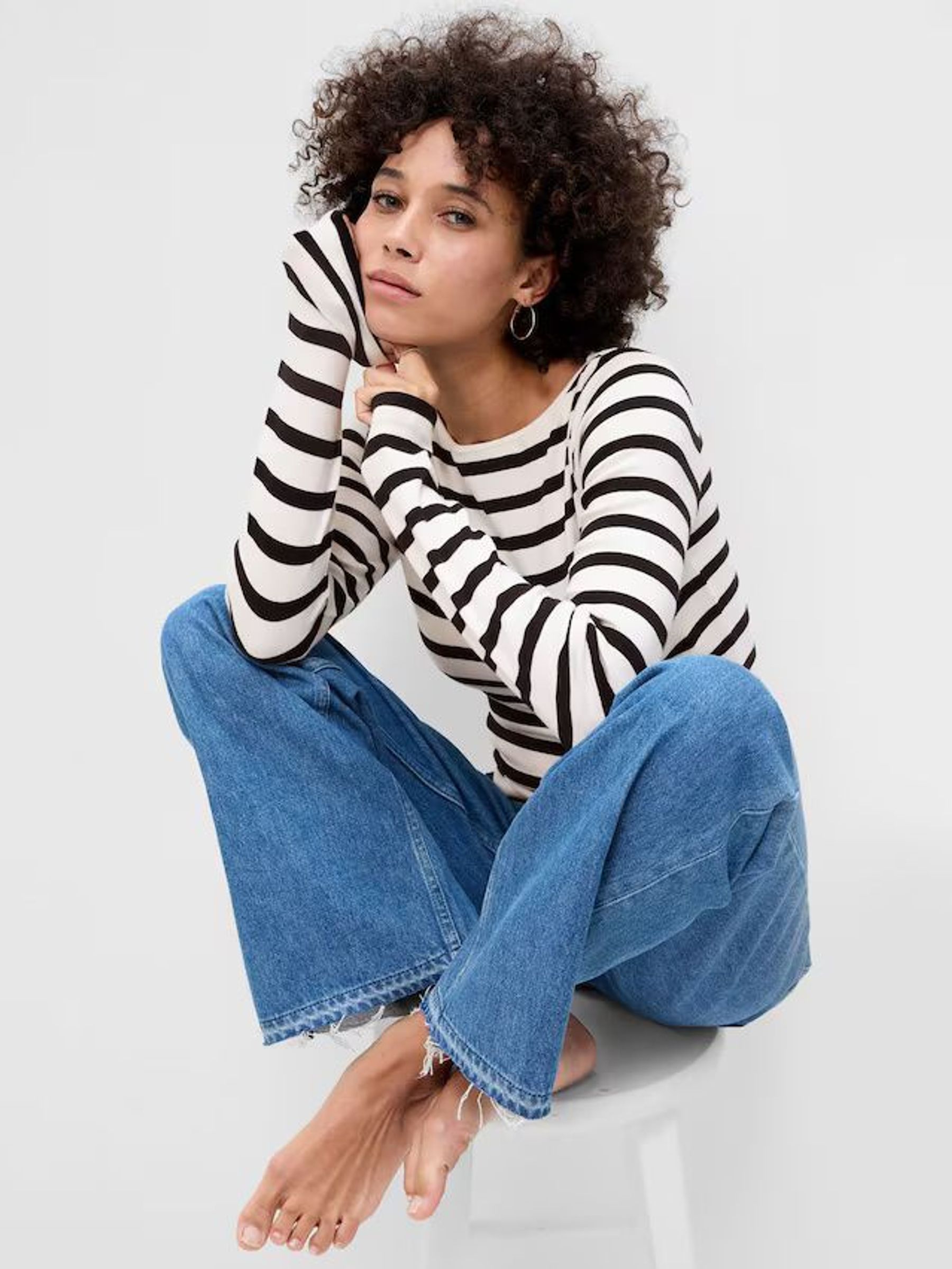White Stripe Long Sleeve Boat Neck Top (F25518) | £30