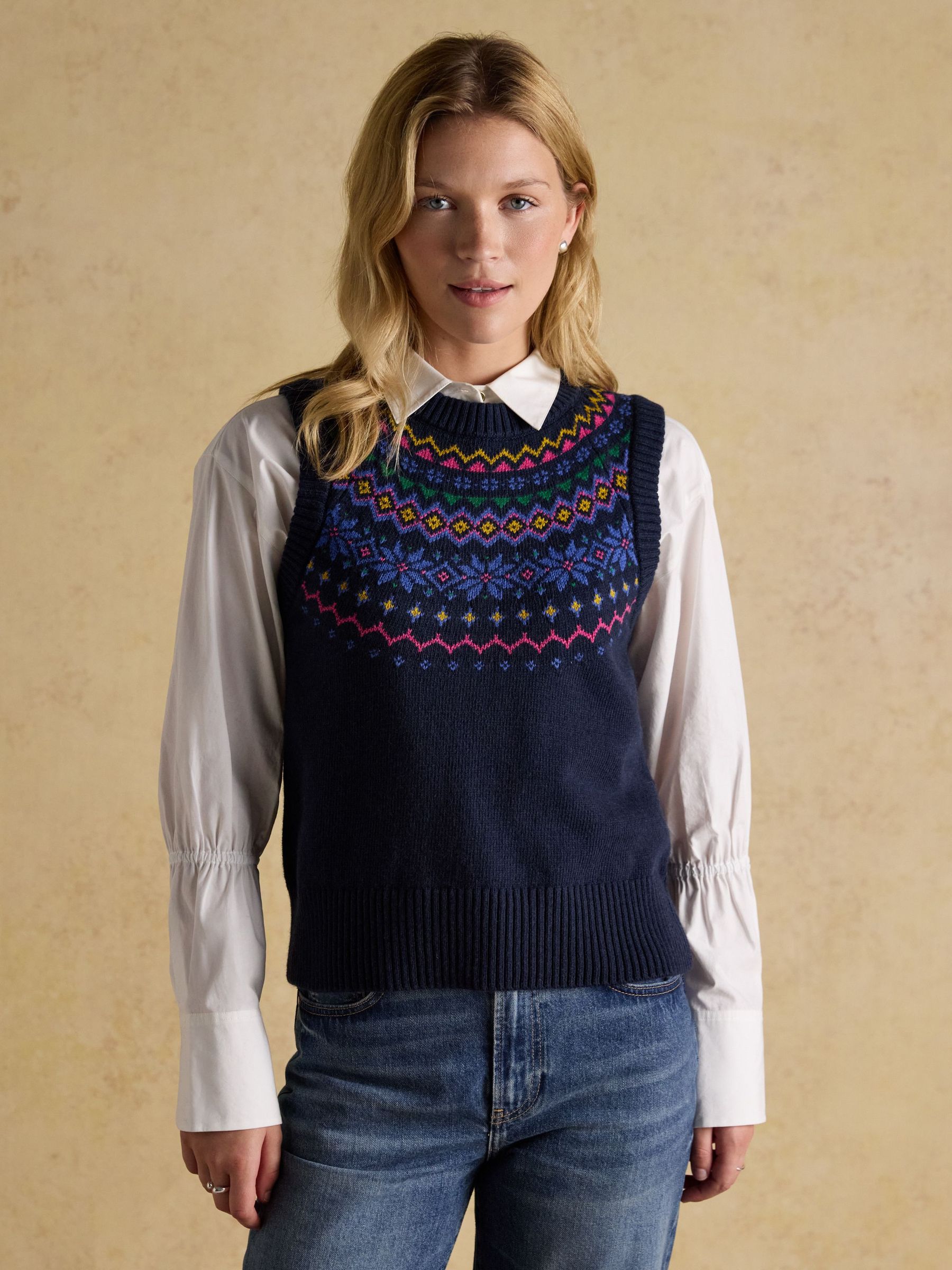 Alba Navy Fair Isle Cotton Rich Vest (F26053) | £59