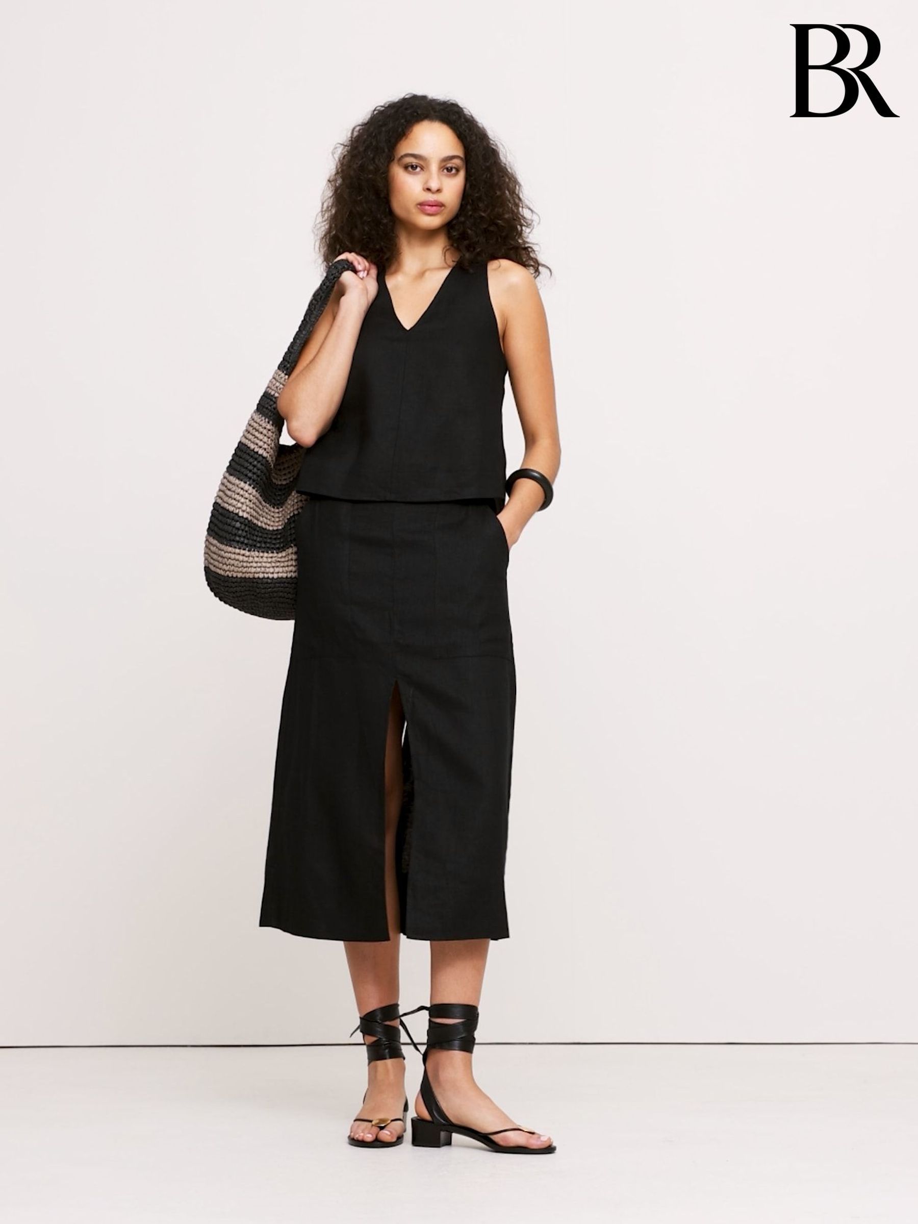 Banana Republic Black Linen Midi Skirt (F26516) | £85