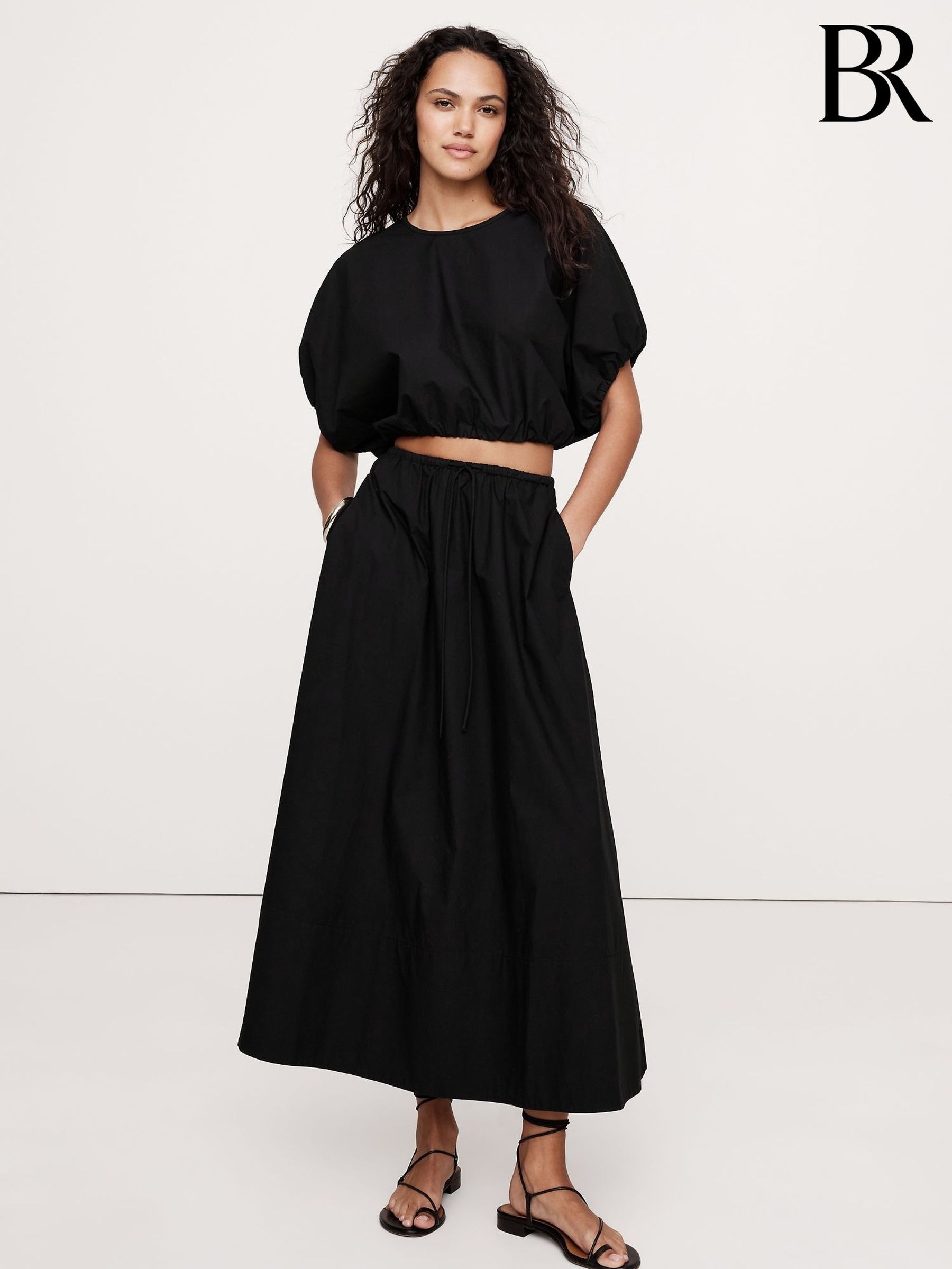 Banana Republic Black Poplin Bubble-Hem Cropped Top (F26518) | £50