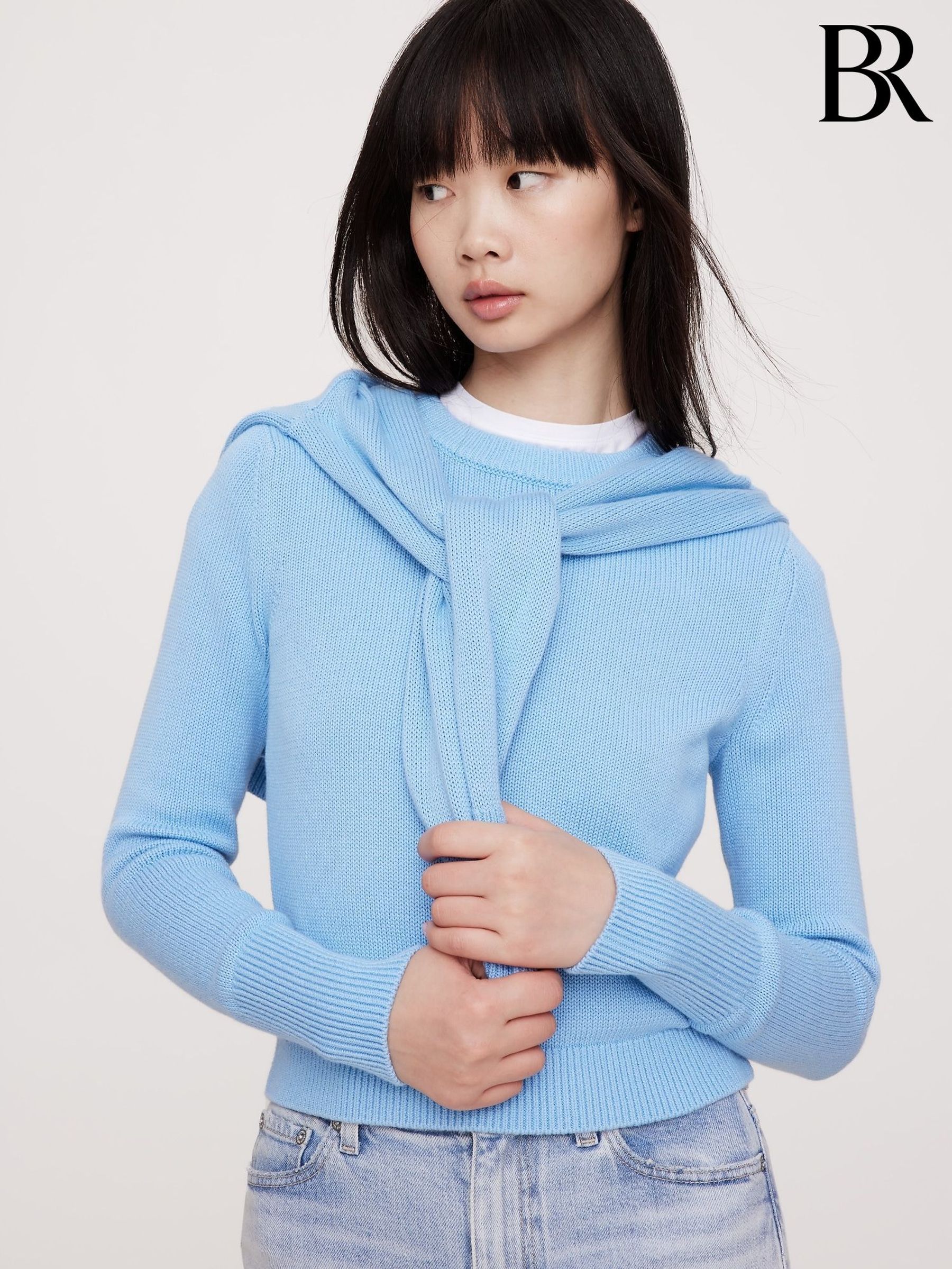 Banana Republic Blue Cotton-Silk Crew-Neck Jumper (F26522) | £75
