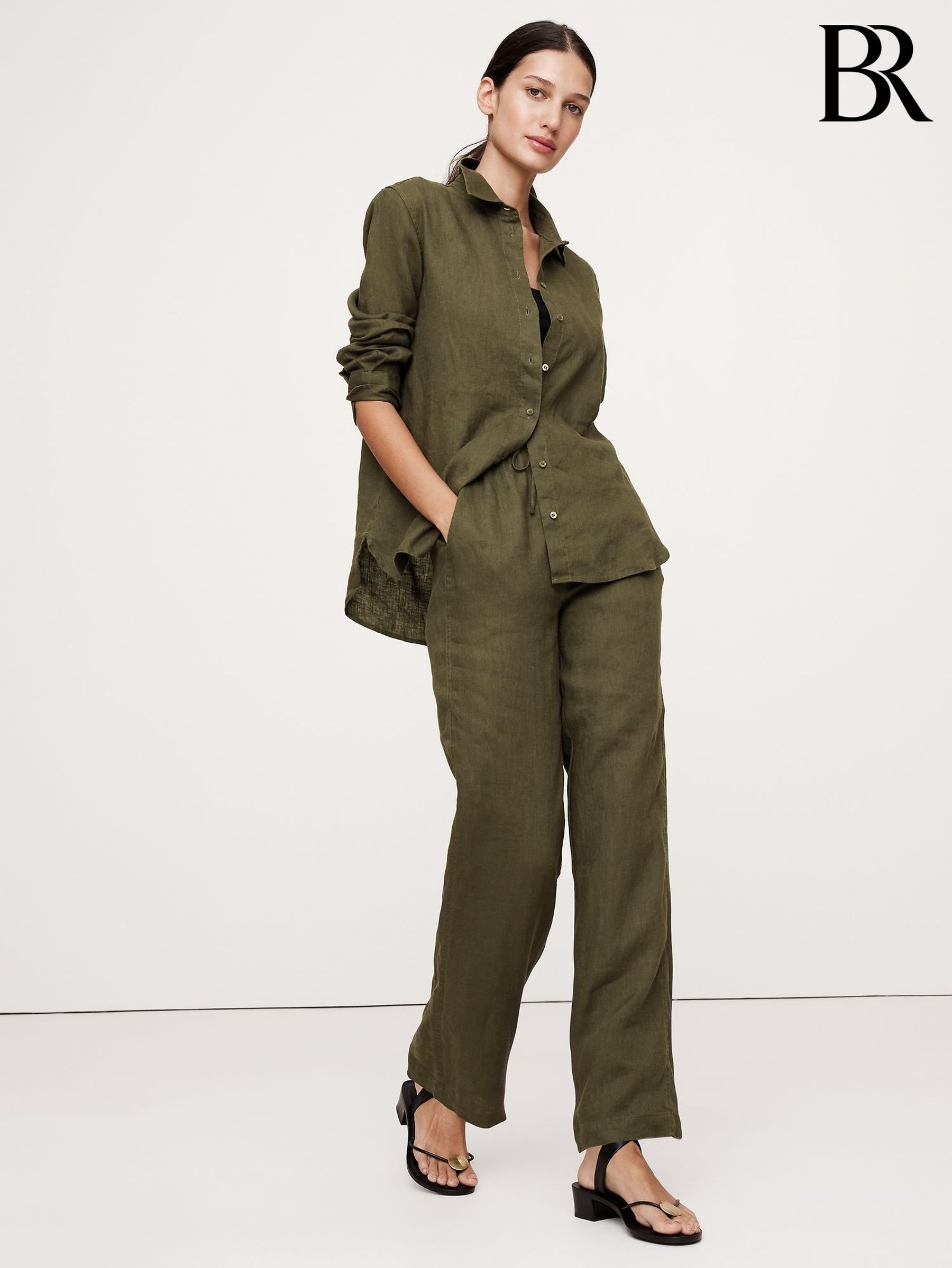 Banana Republic Khaki Green The Everyday Linen Shirt (F26526) | £80