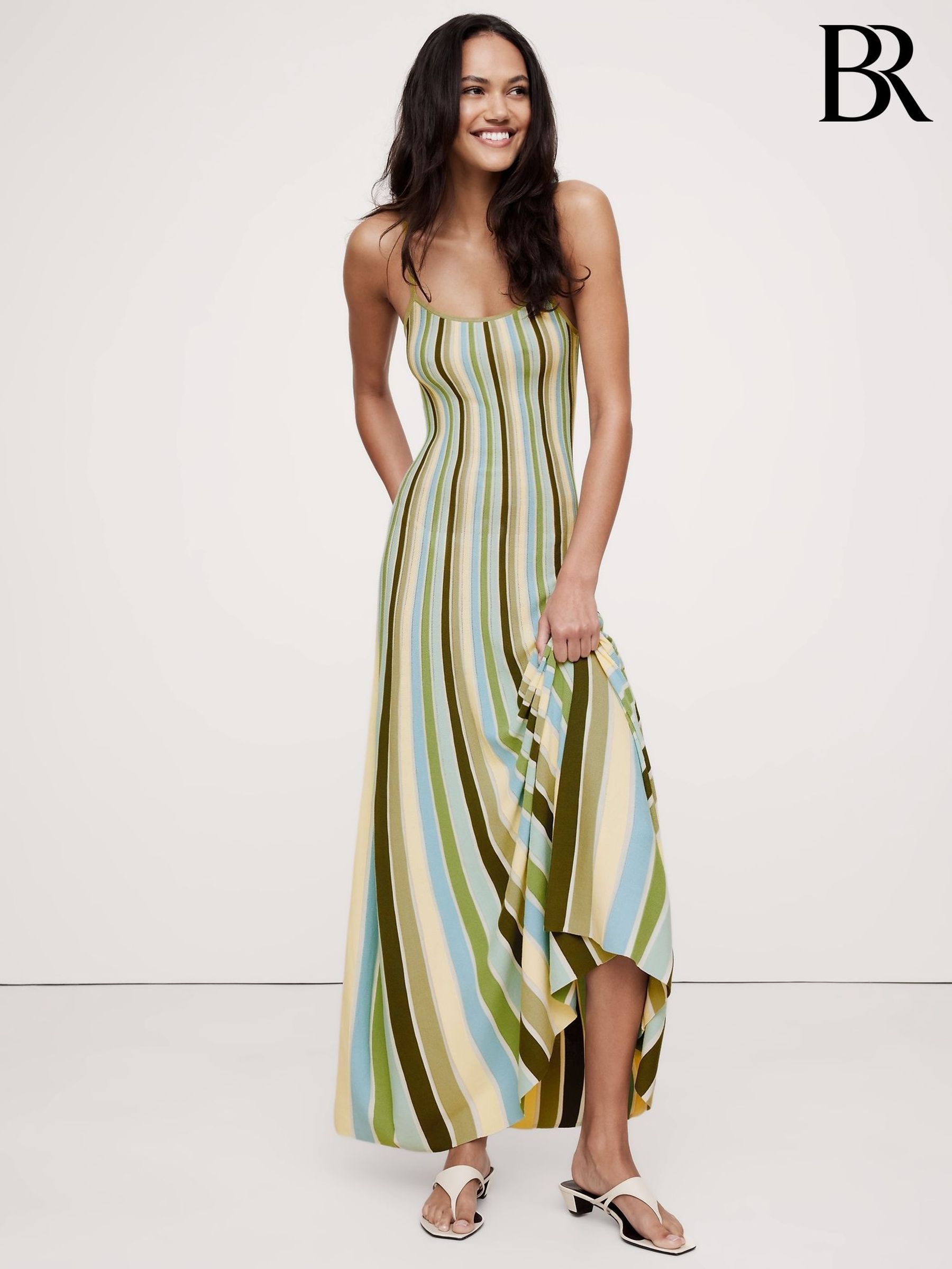 Banana Republic Green Sculpted Stripe Maxi Dress (F26528) | £145