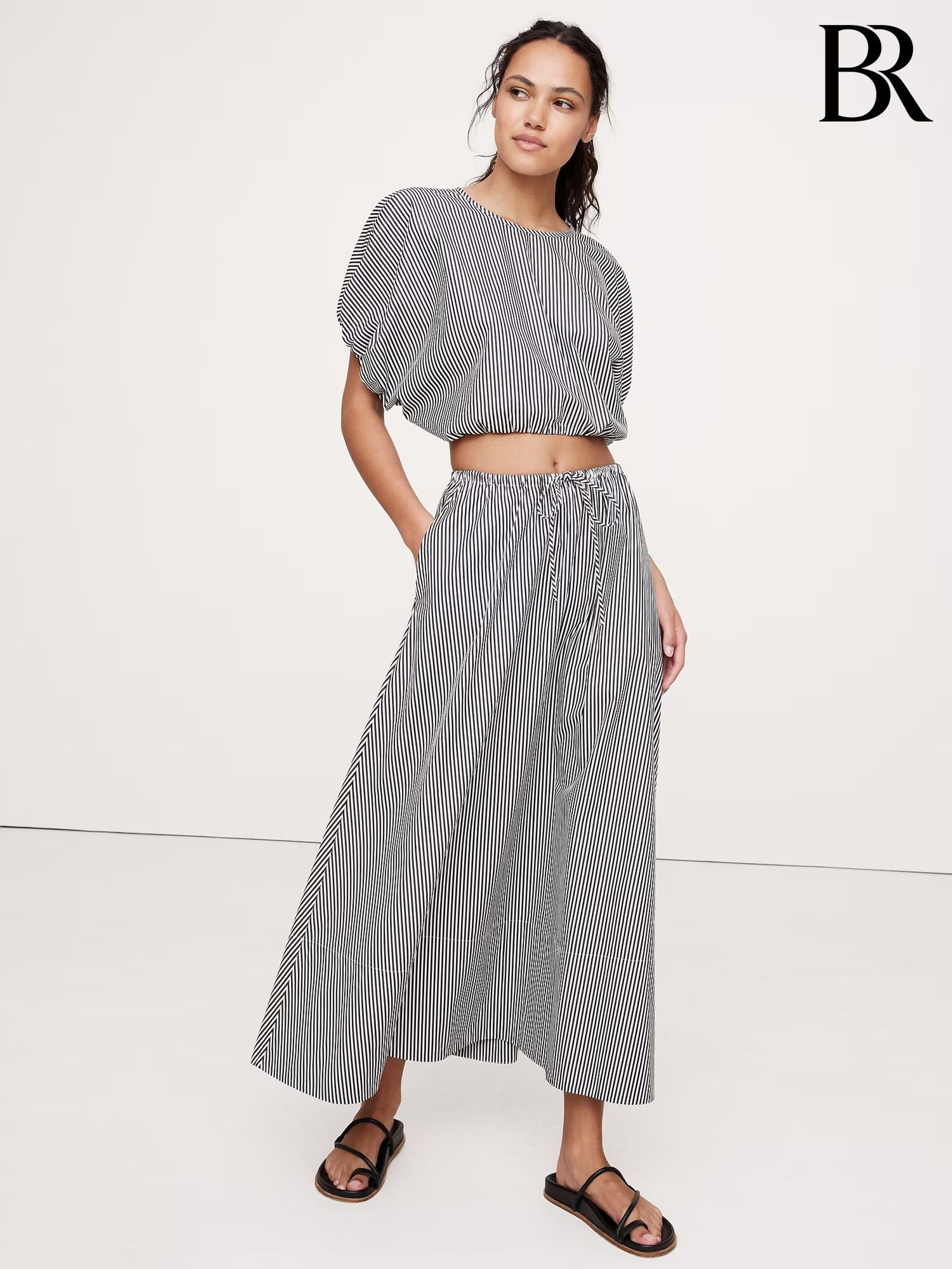 Banana Republic Blue Stripe Poplin Maxi Skirt (F26529) | £100