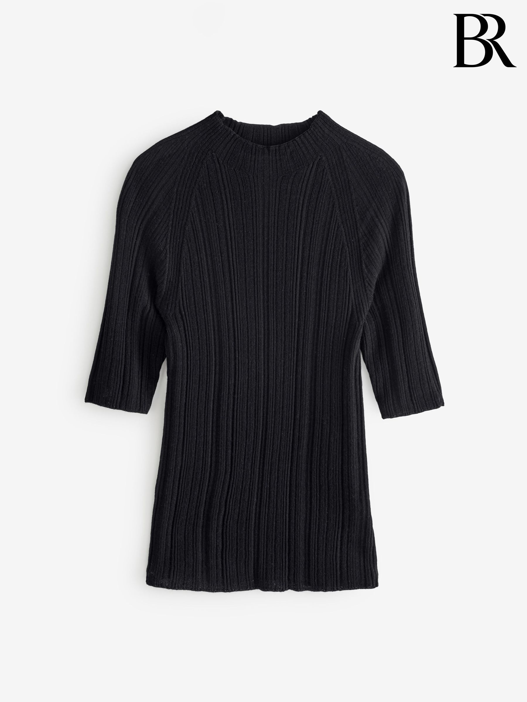 Banana Republic Black Ribbed Merino Mock-Neck Elbow-Sleeve Jumper (F26530) | £55
