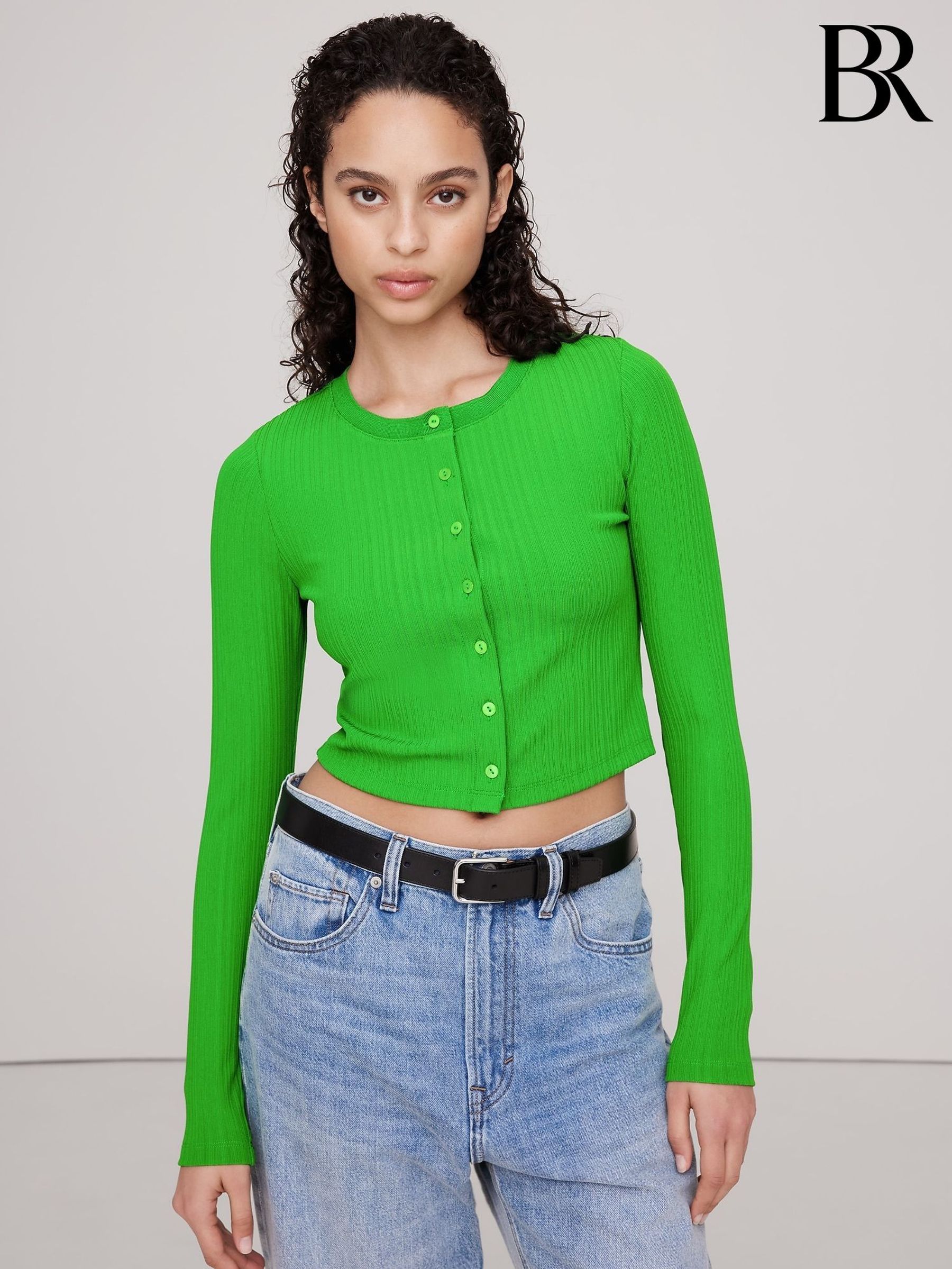 Banana Republic Green Ribbed Cardigan Cropped Top (F26531) | £70