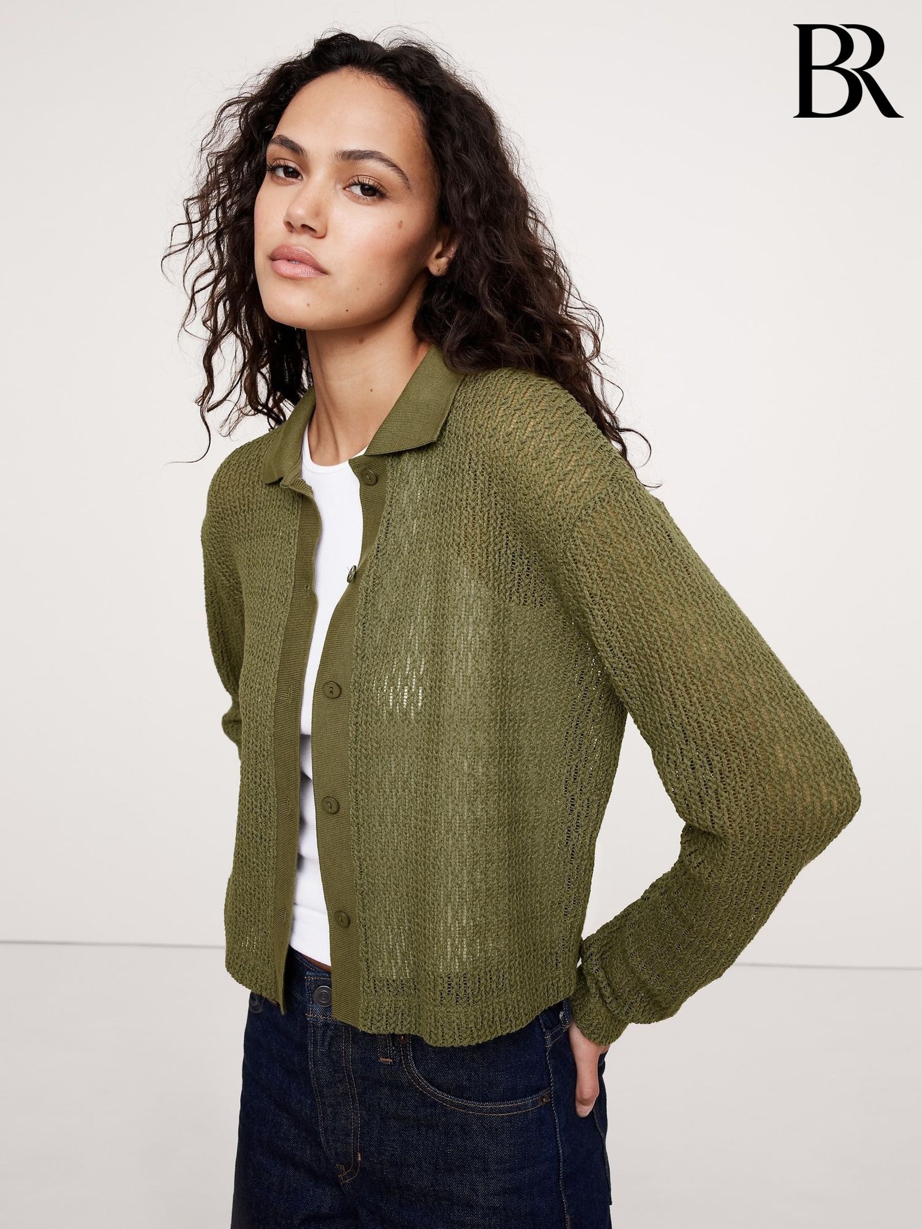 Banana Republic Green Mesh Polo Cardigan (F26534) | £80