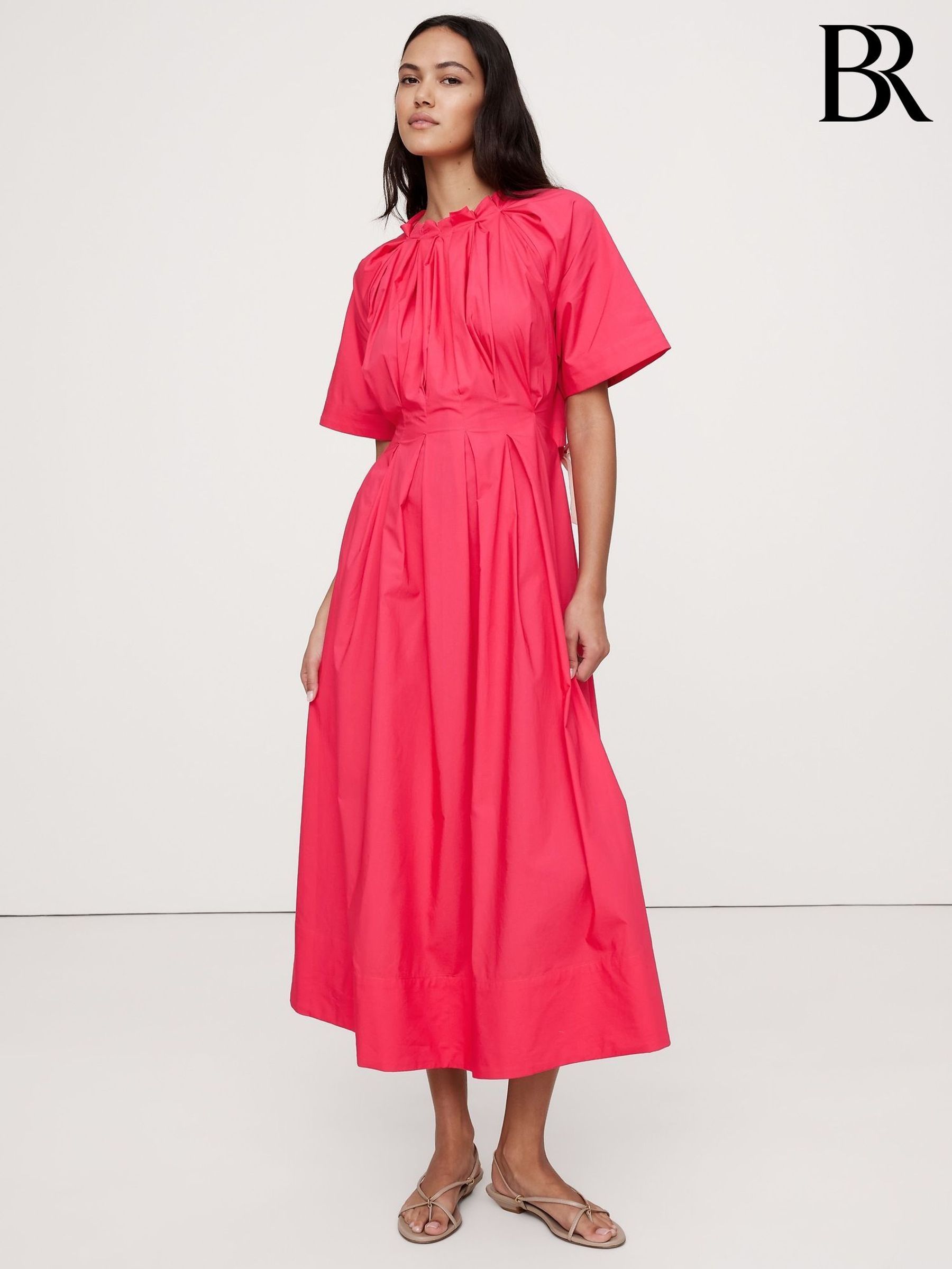 Banana Republic Pink Poplin Tie-Back Maxi Dress (F26539) | £105
