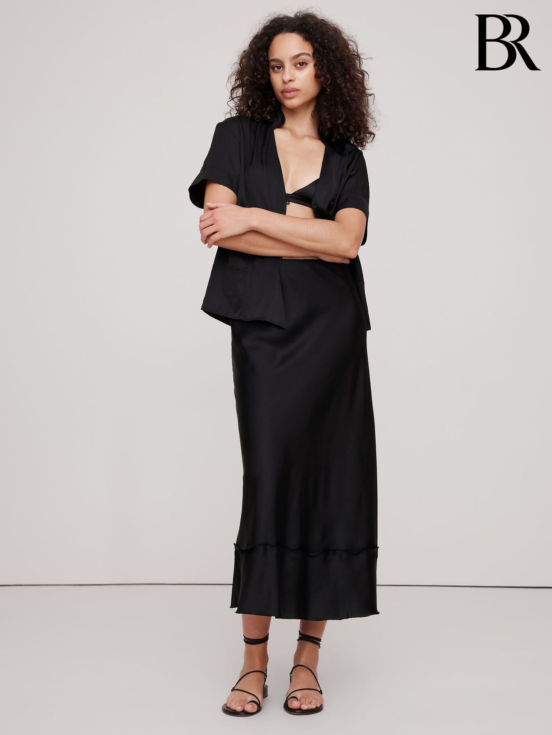 Banana Republic Black Satin Midi Skirt (F26543) | £95