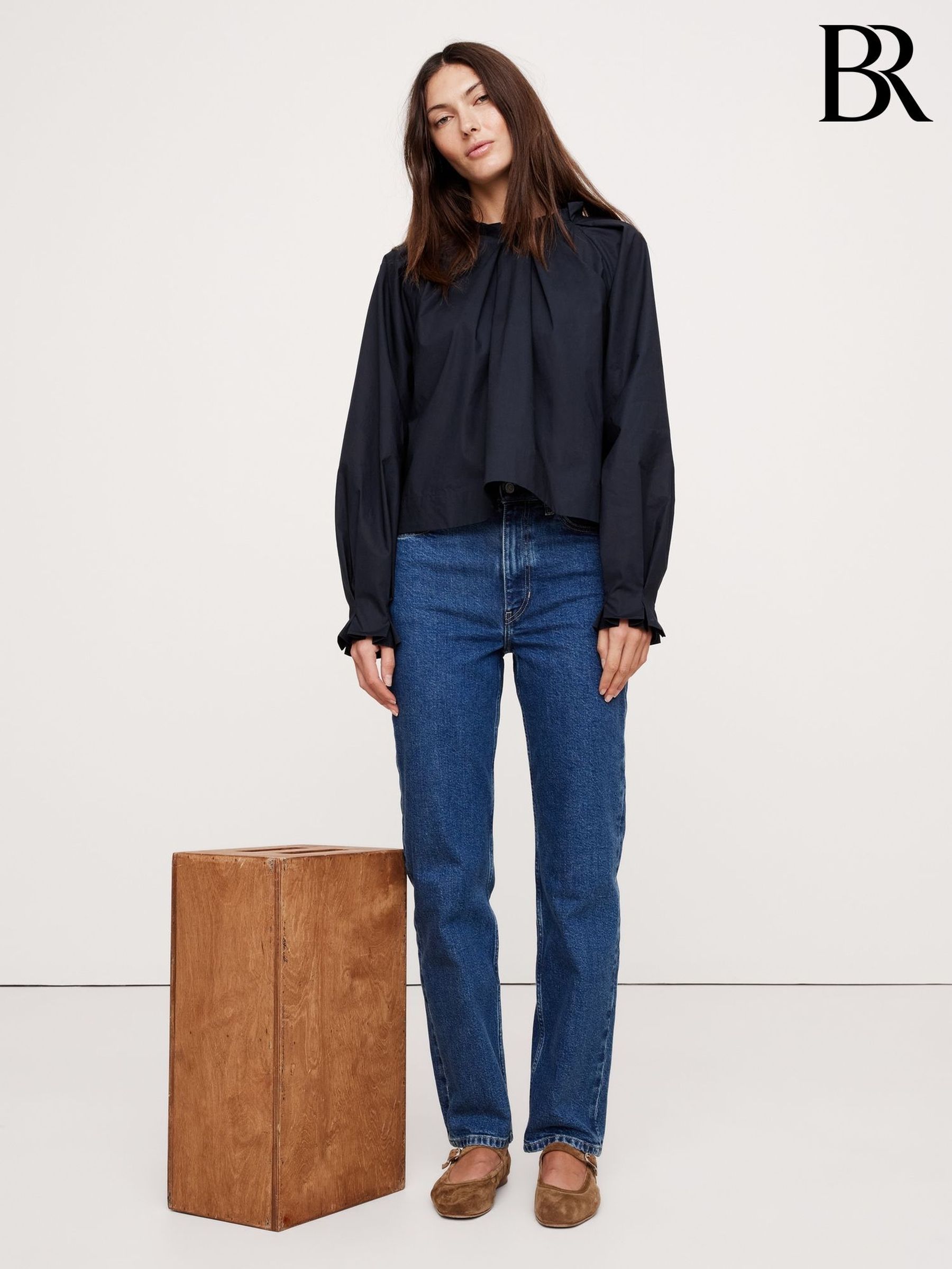 Banana Republic Navy Blue Poplin Tie-Back Top (F26545) | £65