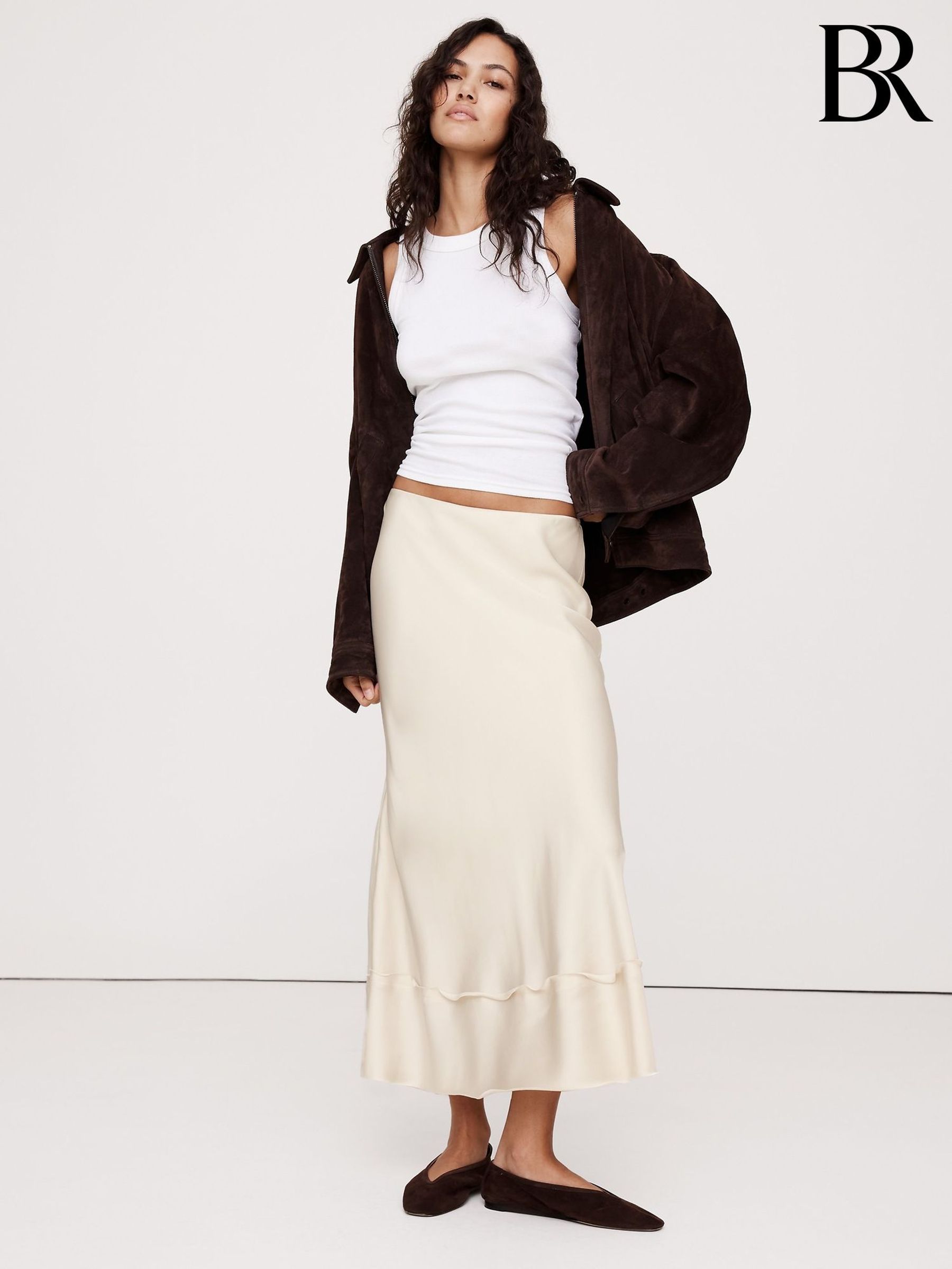 Banana Republic Cream Satin Midi Skirt (F26558) | £95