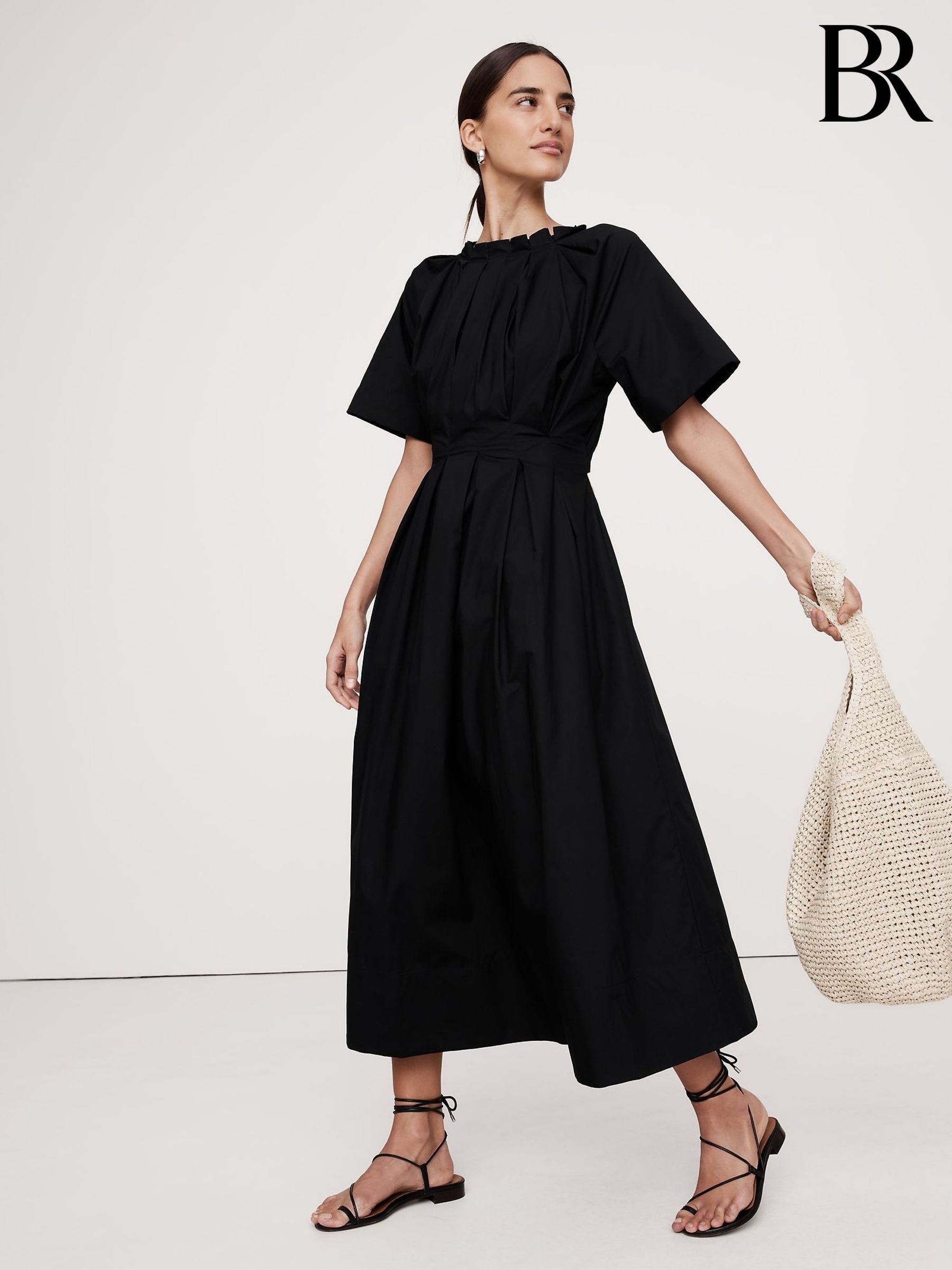 Banana Republic Black Poplin Tie-Back Maxi Dress (F26560) | £105