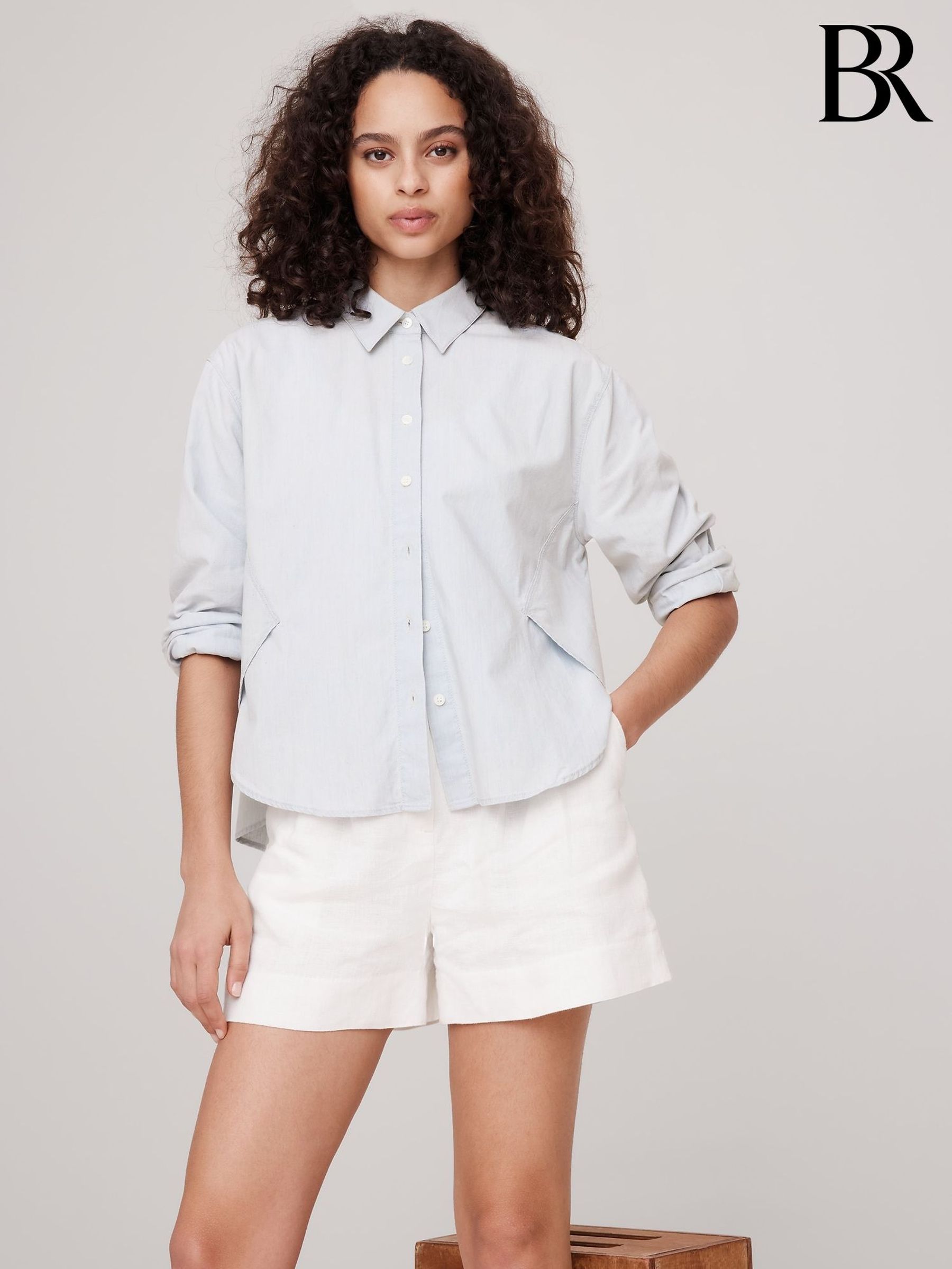 Banana Republic Blue Oversized Chambray Side-Split Shirt (F26564) | £85