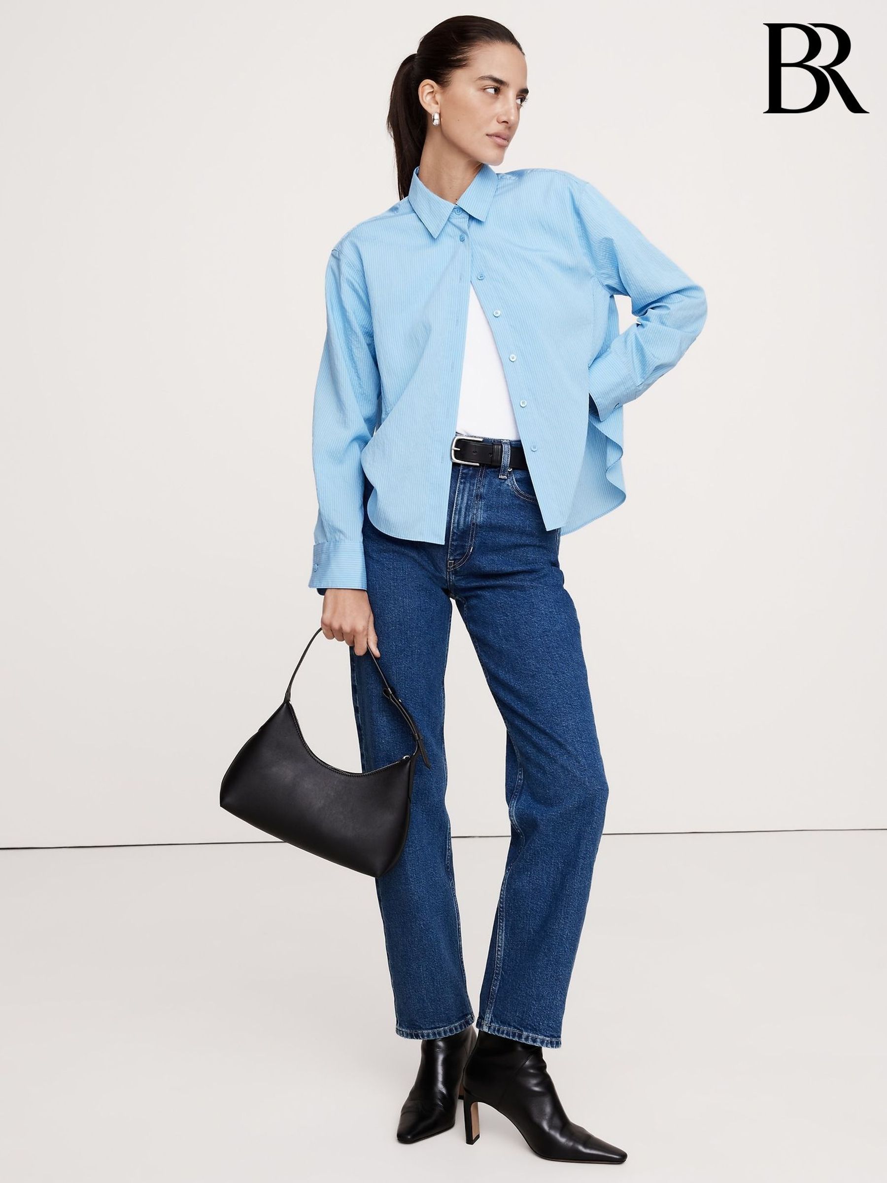 Banana Republic Blue Oversized Side-Split Shirt (F26565) | £85