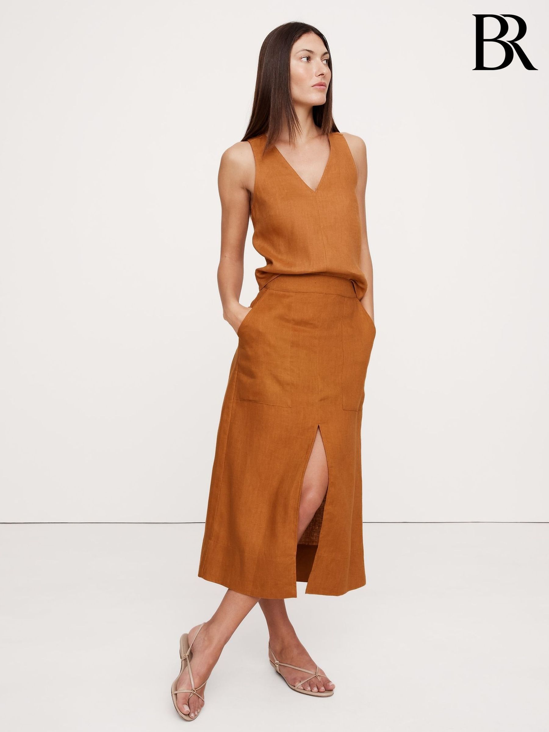 Banana Republic Brown Linen Midi Skirt (F26567) | £85
